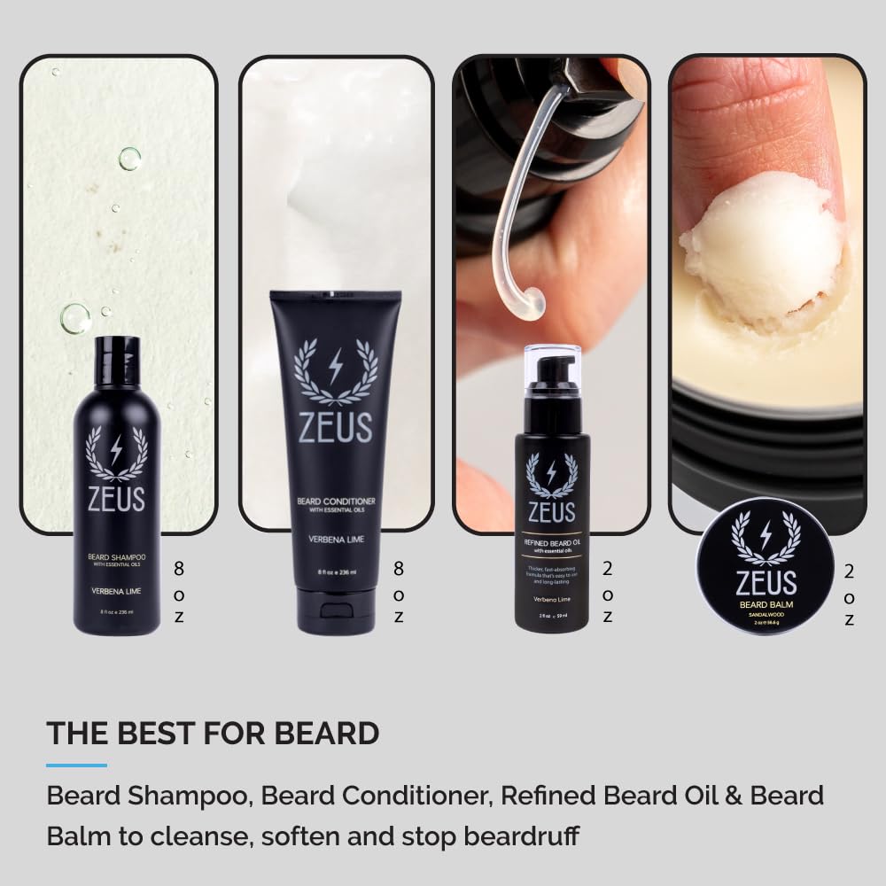 Premium ZEUS Ultimate Beard & Body Care Kit for Men - Complete Grooming Set with Sandalwood Scent | Perfect Gift for Father's Day, Birthday & Self-Care Routine