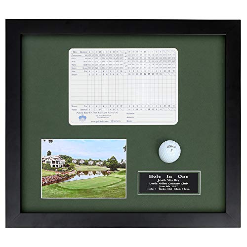 Golf Hole in One Shadowbox Display Case - Holds Golf Ball, Scorecard & Horizontal Photo with Engraved Plate - DIY Installation - Perfect for Memorabilia Display in Home or Office