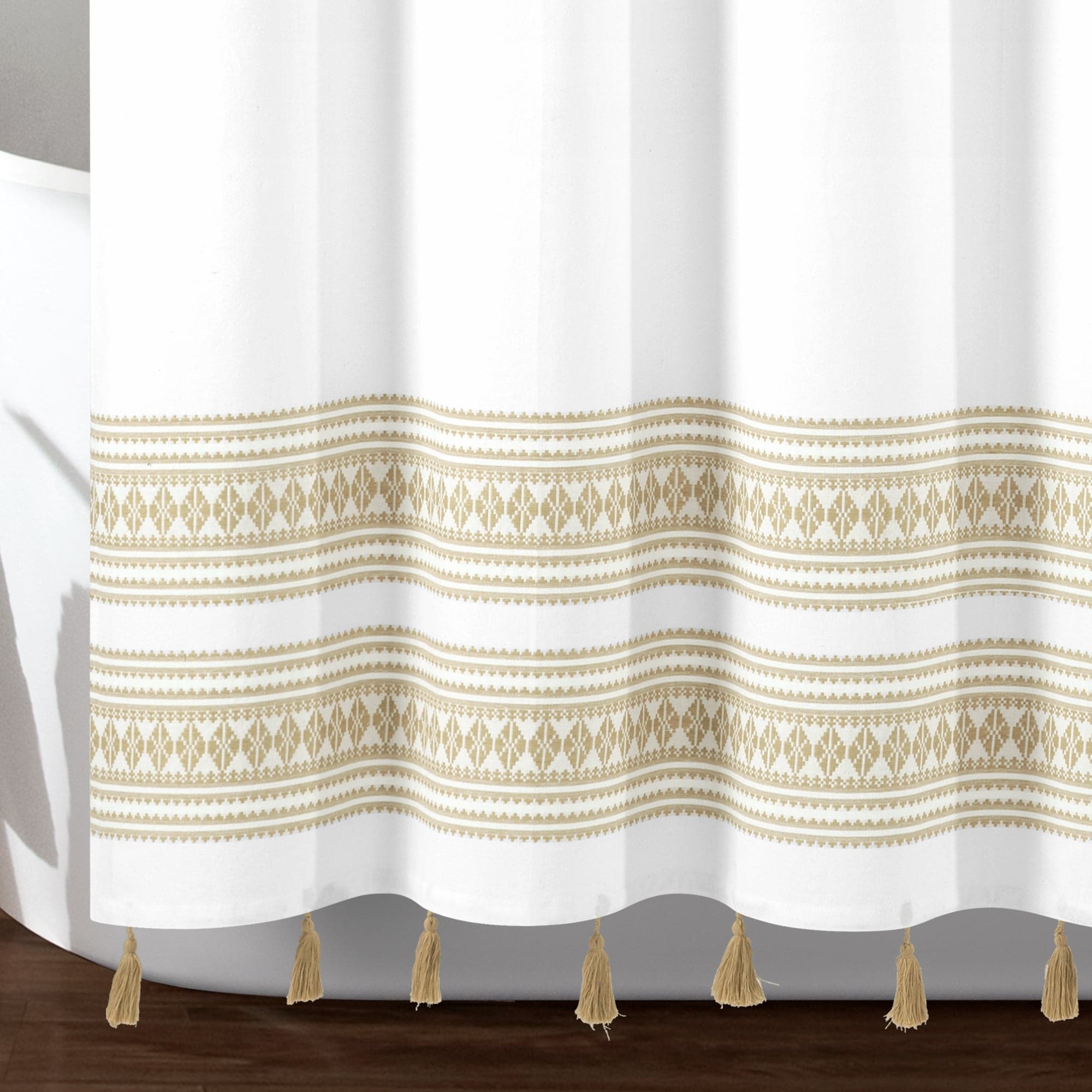 Eco-Friendly Breezy Chic Tassel Jacquard Shower Curtain - 100% Recycled Cotton Bathroom Decor for Modern & Bohemian Style Homes
