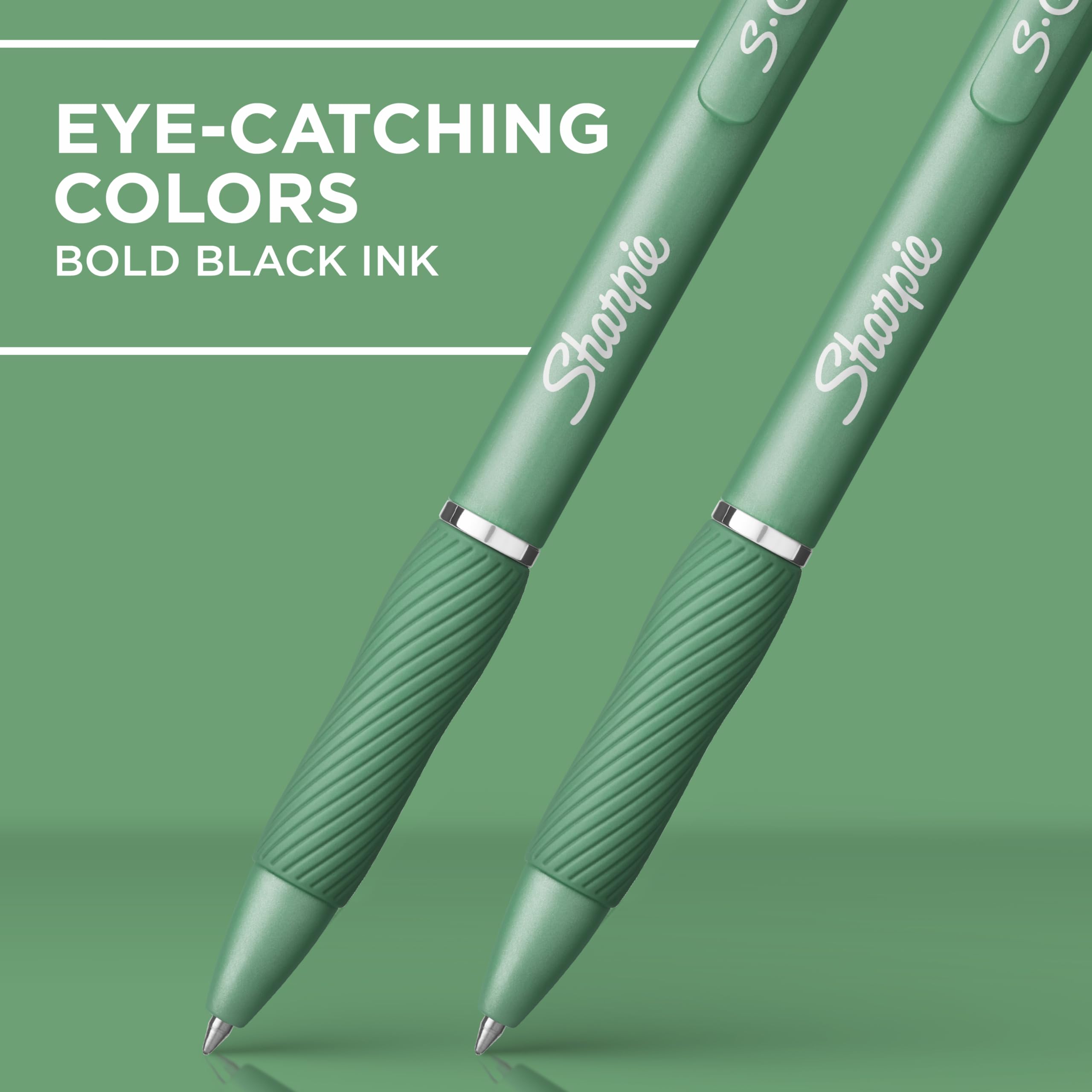 SHARPIE S-Gel 0.7mm Medium Point Gel Pens - Black Ink, Green Barrel, 4-Pack - Perfect for Journaling, Note Taking, Drawing & Coloring | Smooth Writing Gel Ink Pens for Office, School & Art Projects