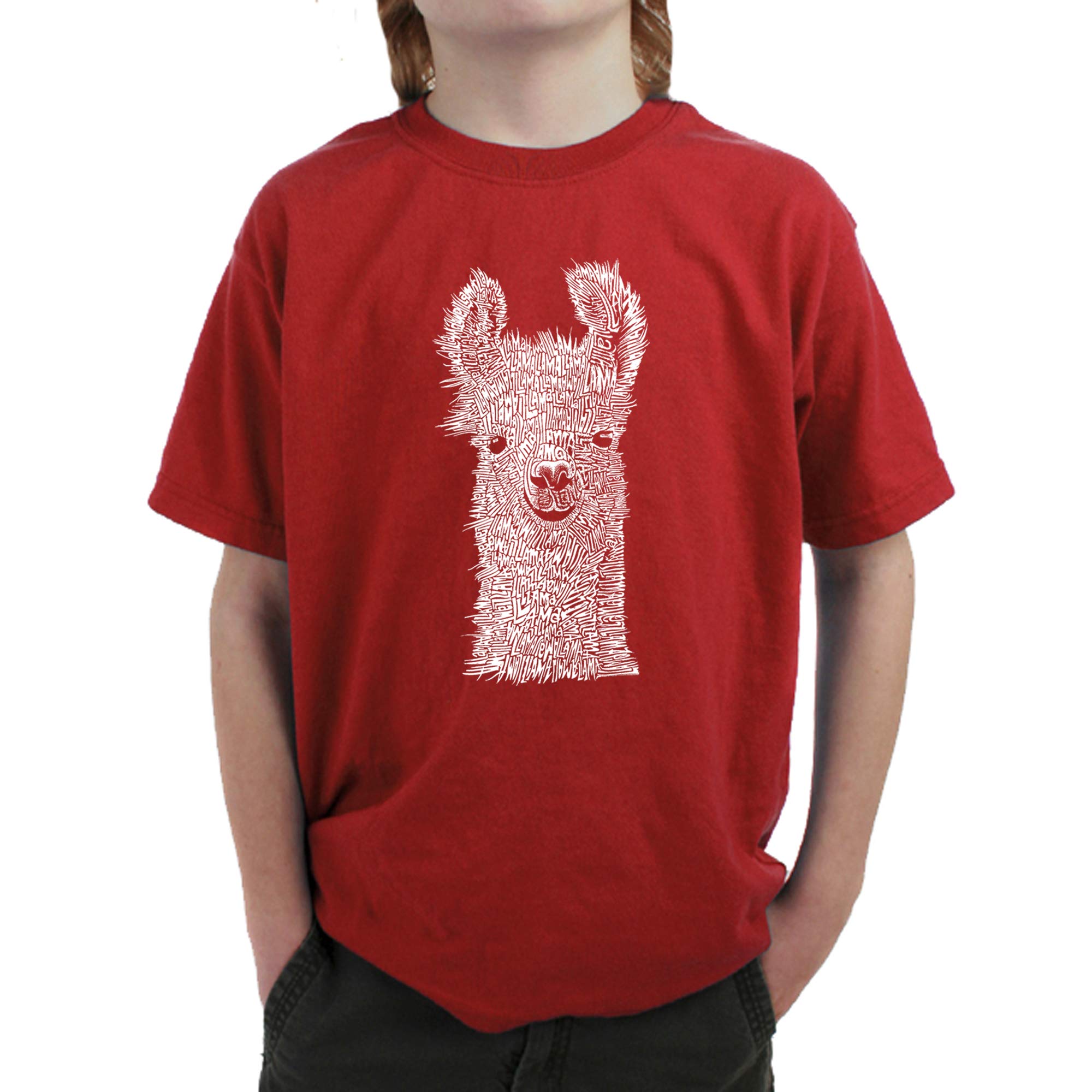 LA POP ART Boys' Word Art T-Shirt - Funny Llama Design Graphic Tee for Kids | Perfect for School, Playdates & Casual Wear