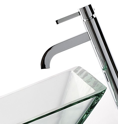 Kraus 19mm Clear Aquamarine Glass Vessel Sink with Chrome Ramus Faucet - Modern Bathroom Vanity Sink for Contemporary Home Decor