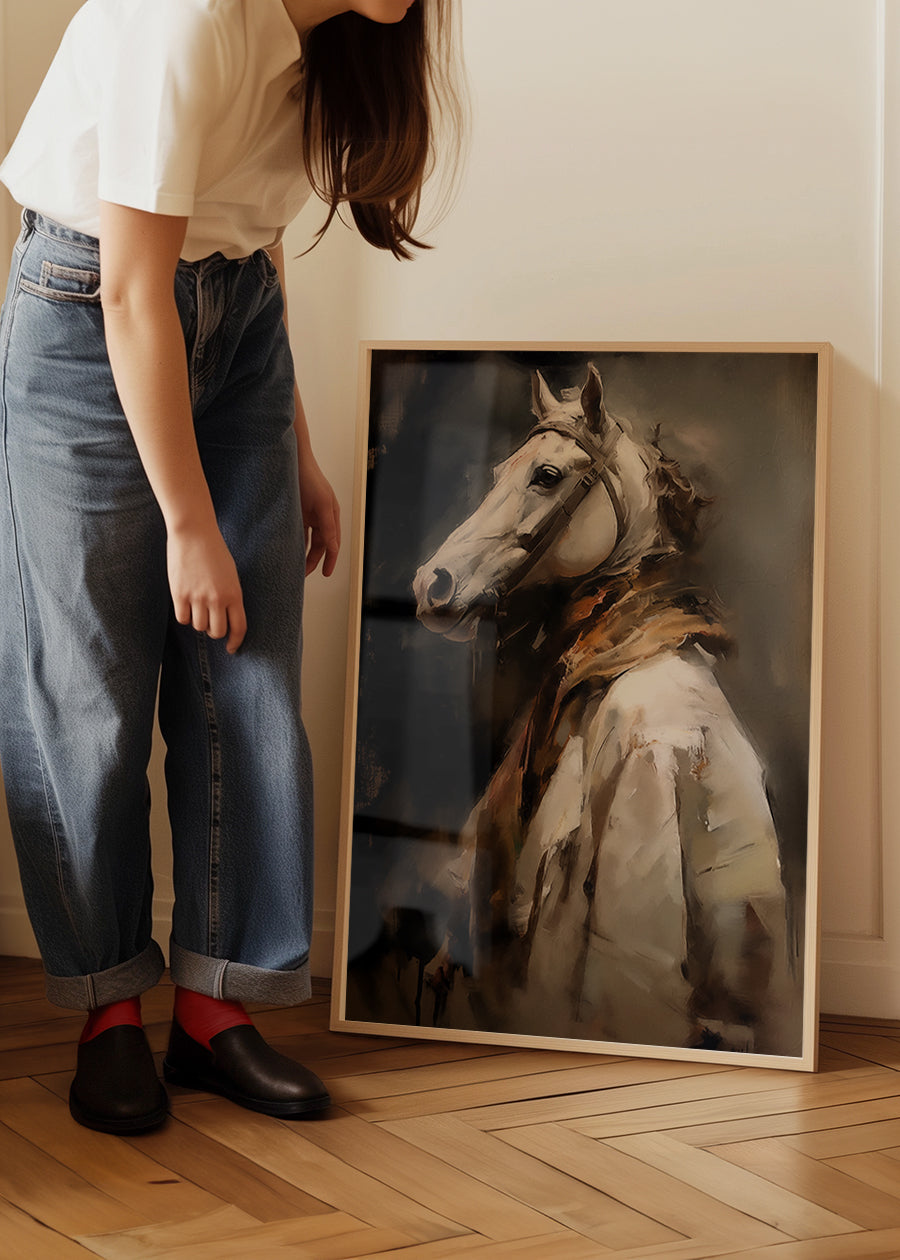 Renaissance Style Horse Head Portrait Painting - Elegant Wall Art Decor for Living Room, Bedroom & Office