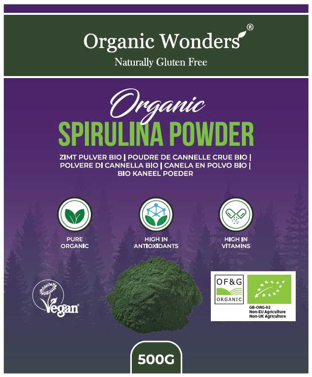 Organic Spirulina Powder - 200+ Servings | Natural Vegan Superfood for Detox & Immunity Support | High Protein Supplement for Smoothies, Juices & Baking | by Organic Wonders®