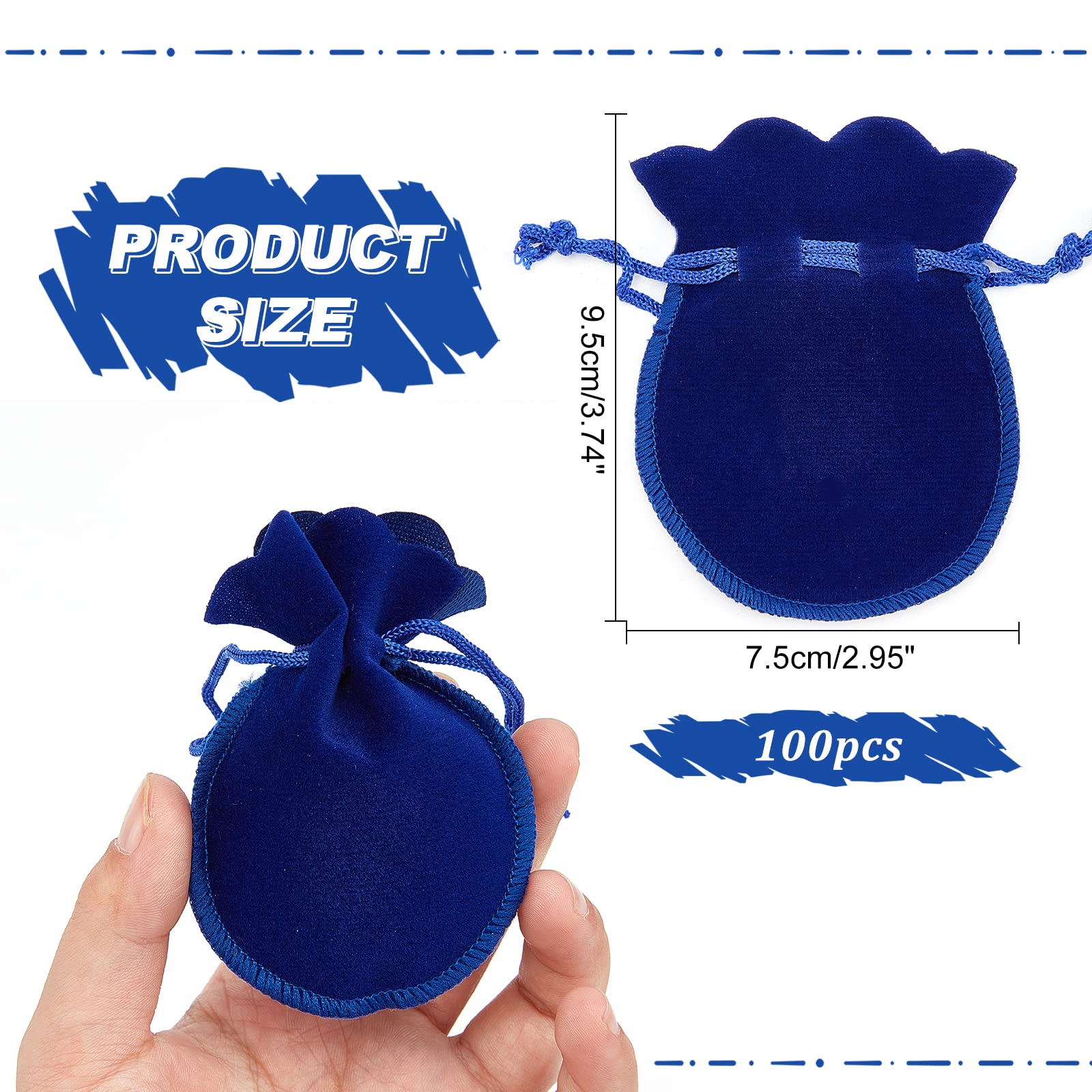 100 PCS Velvet Drawstring Bags 3.74×2.95 Inch - Medium Blue Jewelry Pouches for Gift Packaging, Wedding Favors, Christmas Party Supplies & Birthday Gifts - Perfect for Jewelry Storage, Party Favors, Bridesmaid Gifts & Small Item Organization
