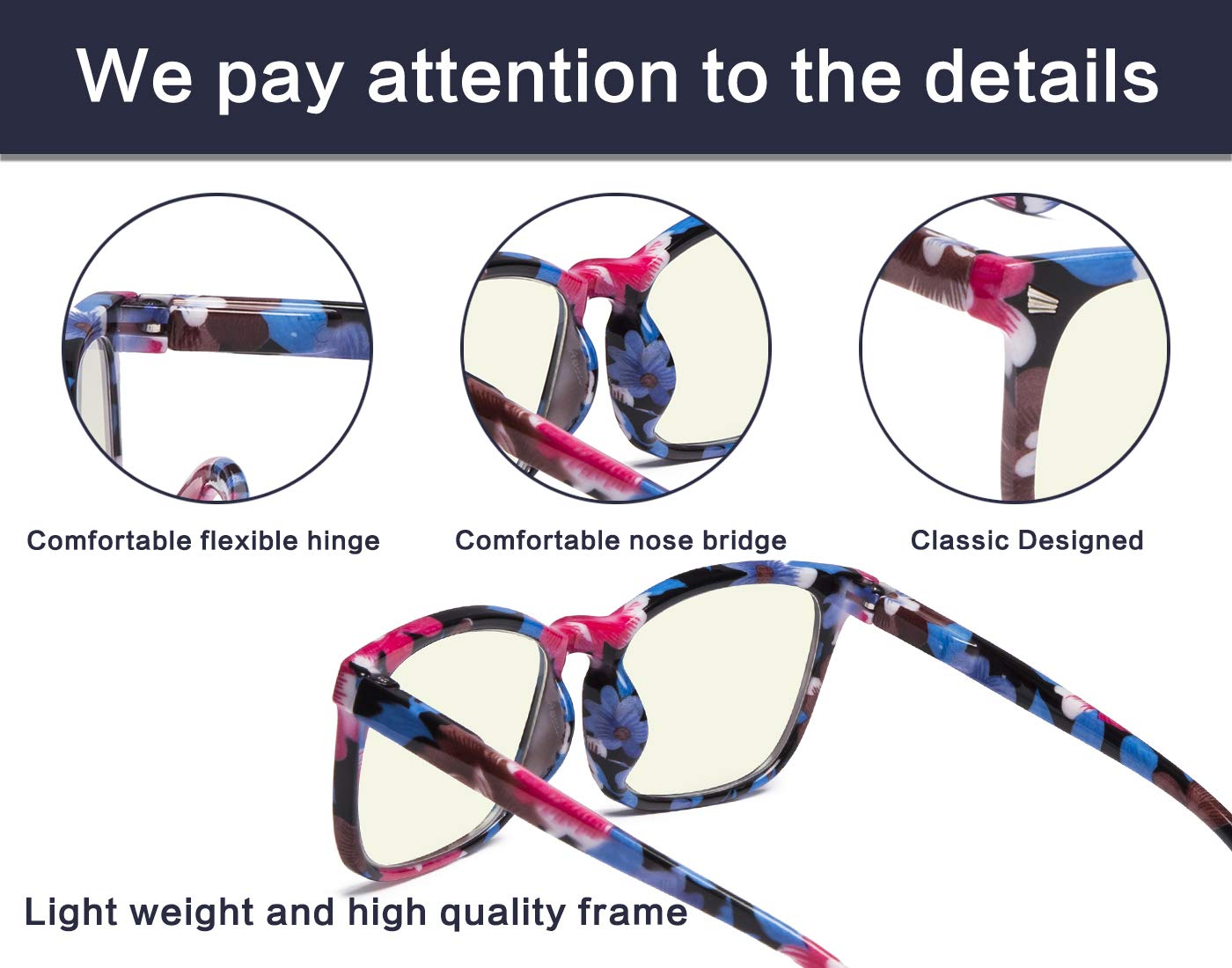 Blue Light Blocking Glasses for Women - Clear Square Frame for Computer & Reading