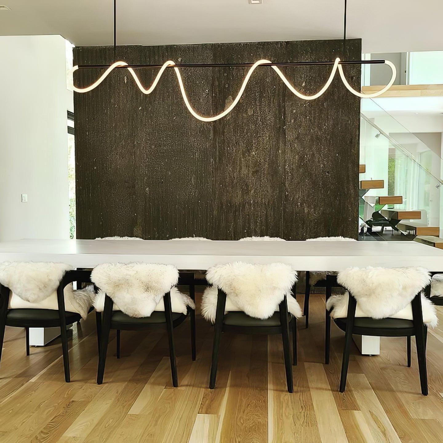 Modern Flexible Linear Curve Chandelier - Adjustable LED Pendant Light for Dining Room, Kitchen Island, or Living Room Decor