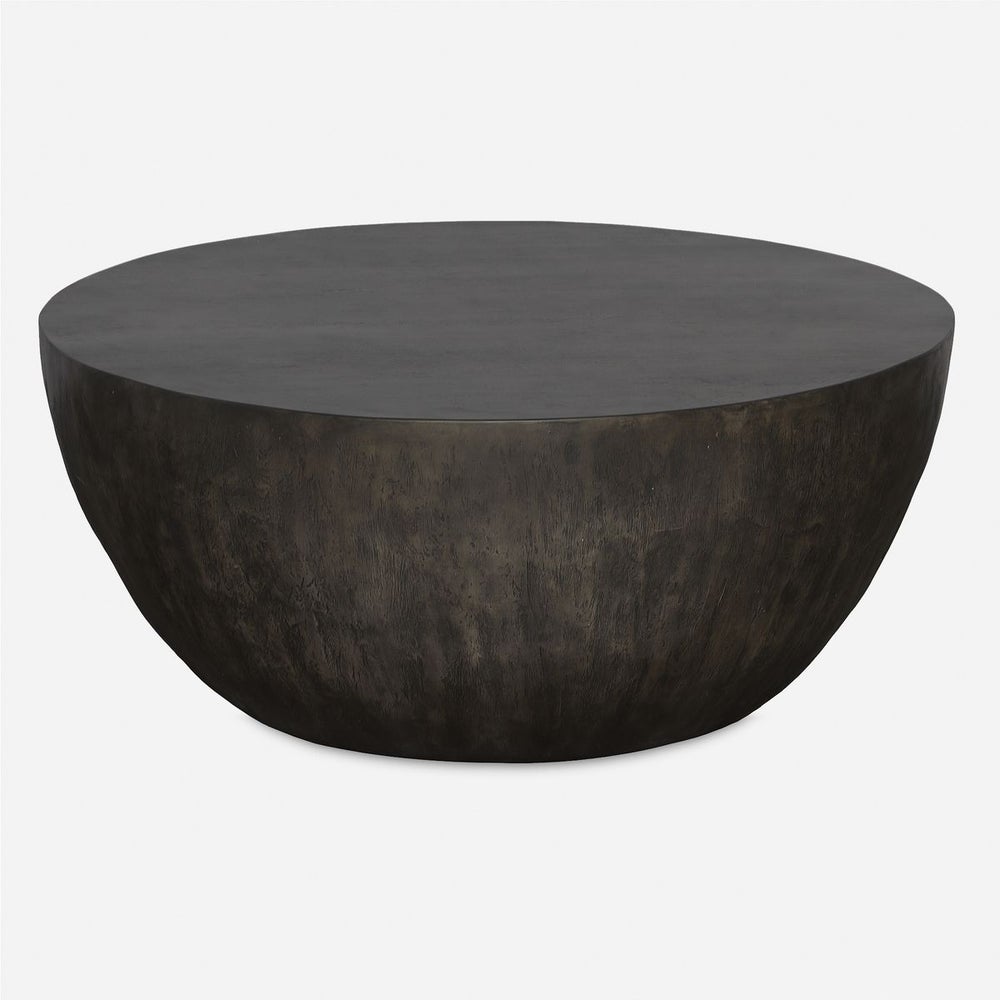 Minimalist Round Coffee Table with Aged Walnut Finish - Modern Scandinavian Style Living Room Furniture for Small Spaces & Apartments