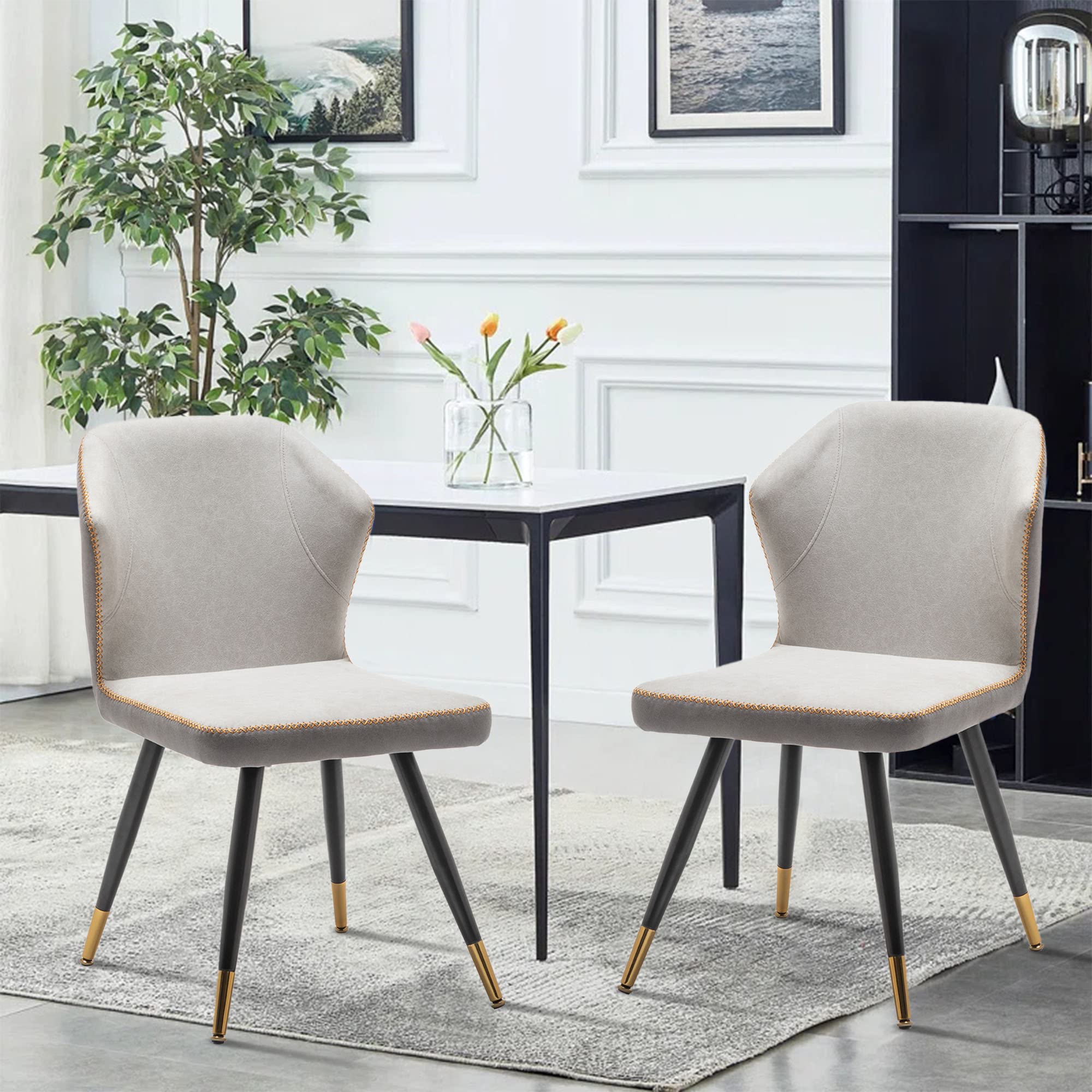 Wentment 2-Piece Upholstered Dining Chair Set with Metal Legs - Sturdy Armless Side Chairs for Kitchen, Dining Room, Office & Bedroom - Modern Grey Accent Chairs for Home Decor & Entertaining