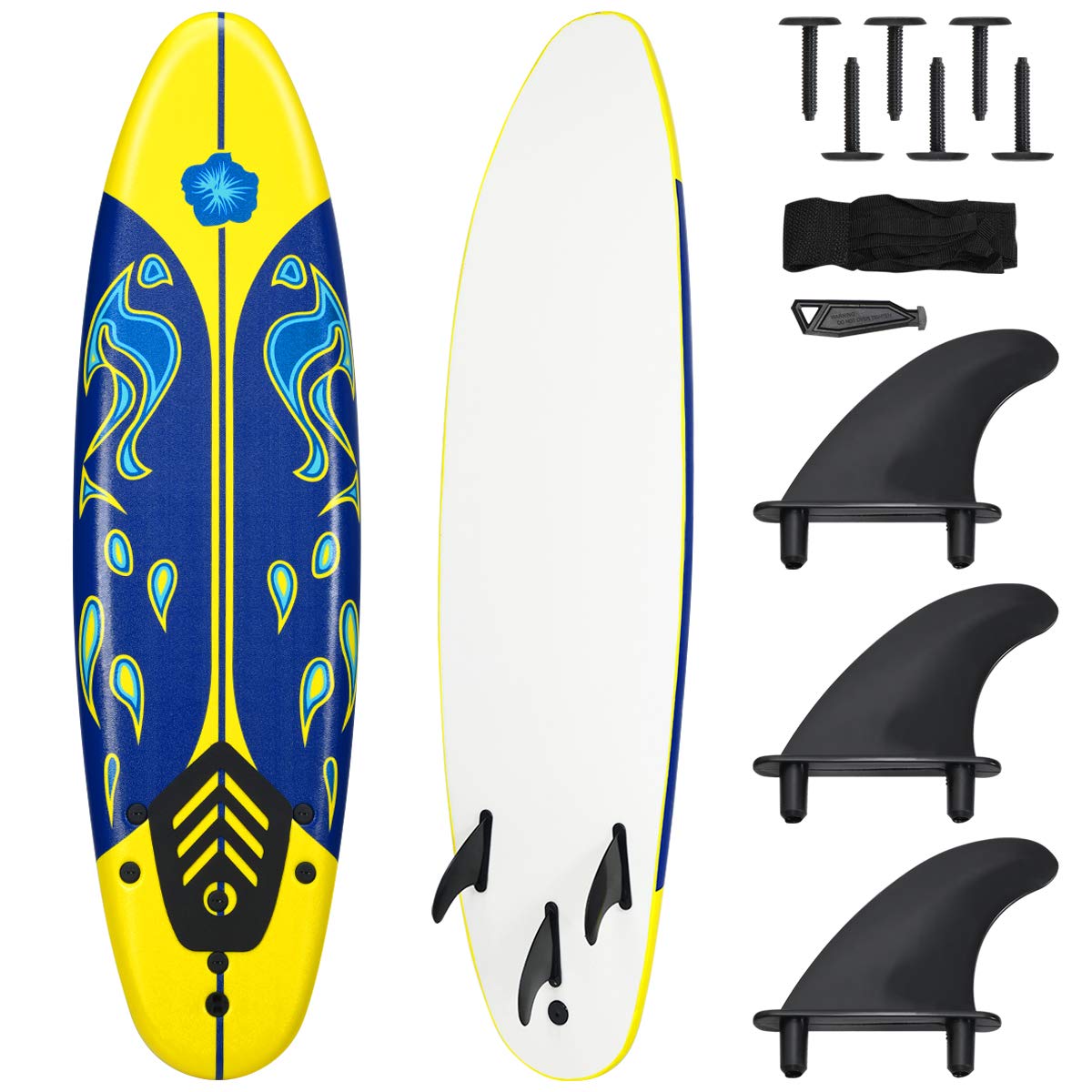 Giantex 6ft Stand Up Paddle Surfboard with 3 Detachable Fins | Lightweight Foam SUP Board for Kids, Teens & Beginners | Includes Safety Leash & Non-Slip Deck | Perfect for Beach, Ocean & Wave Riding