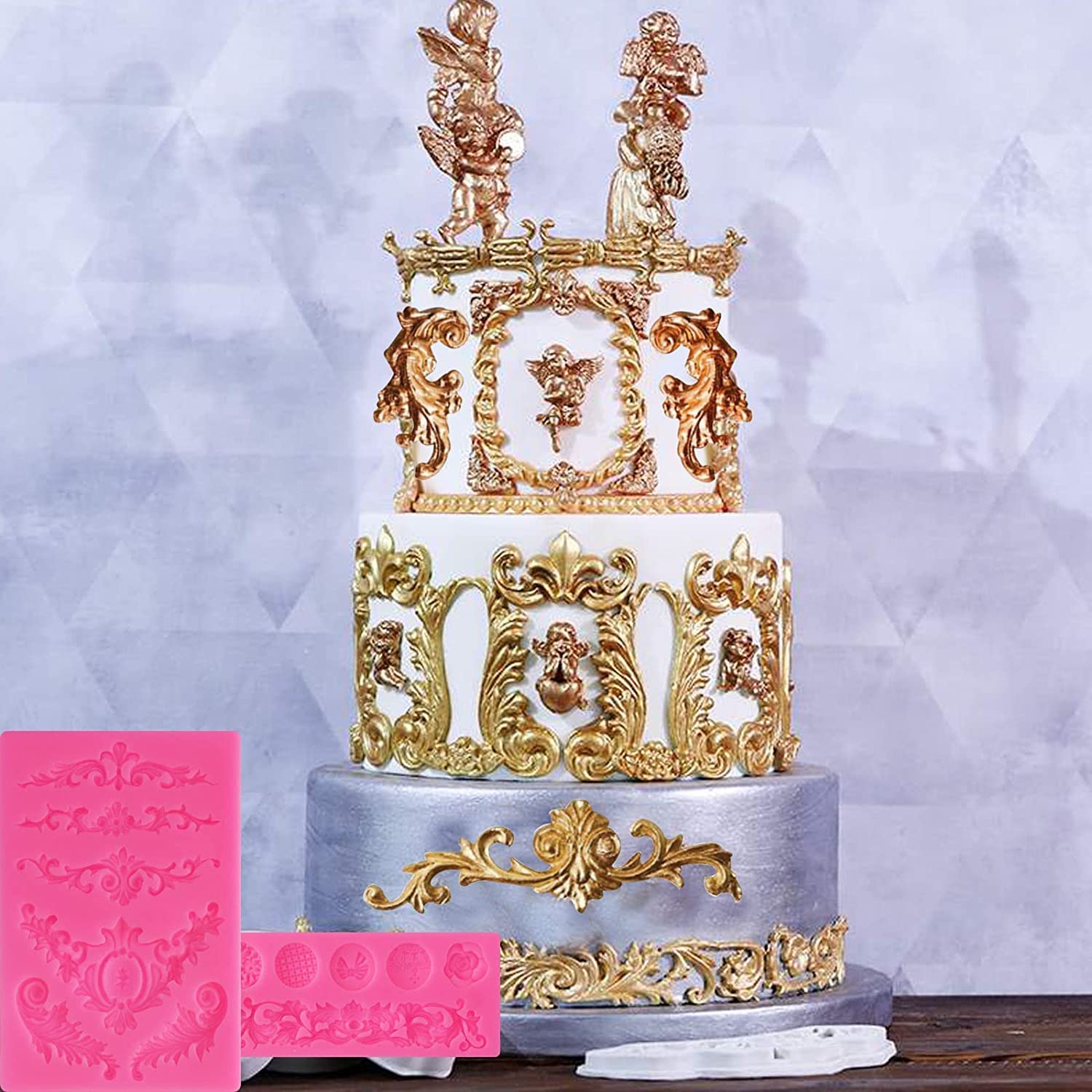 3-Piece Baroque Fondant Molds Set - Elegant Scroll Border Lace Silicone Molds for Cake Decorating, Candy Making, Chocolate Molds & Polymer Clay Crafts - Perfect for Wedding Cakes, Cupcakes and DIY Sugar Art Projects