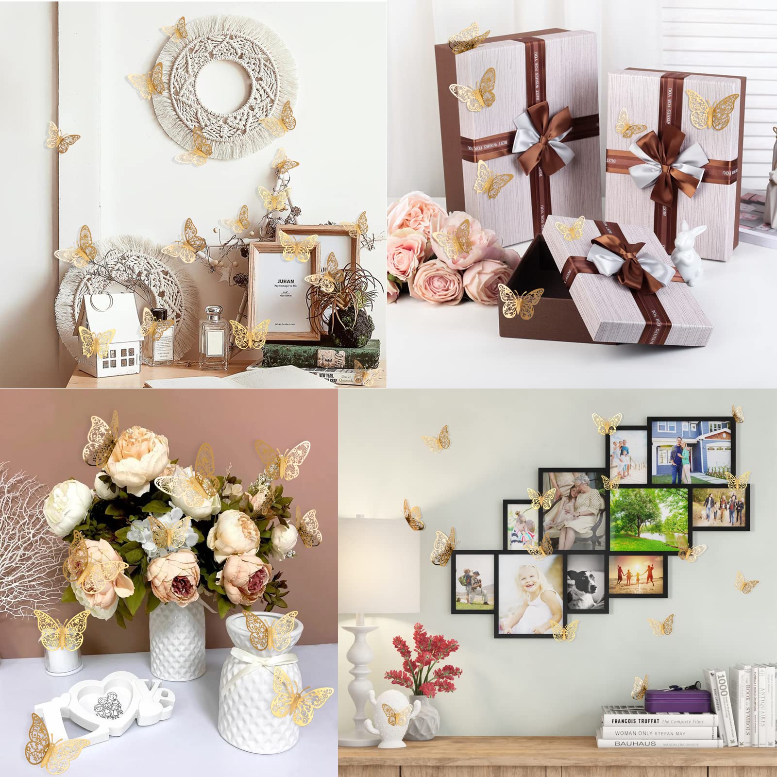 72 Pcs Gold Butterfly Decorations - 3 Sizes & Styles, 3D Wall Butterflies for Party, Birthday, Wedding, Baby Shower Decor | DIY Crafts, Cake Toppers, Home & Room Wall Decorations