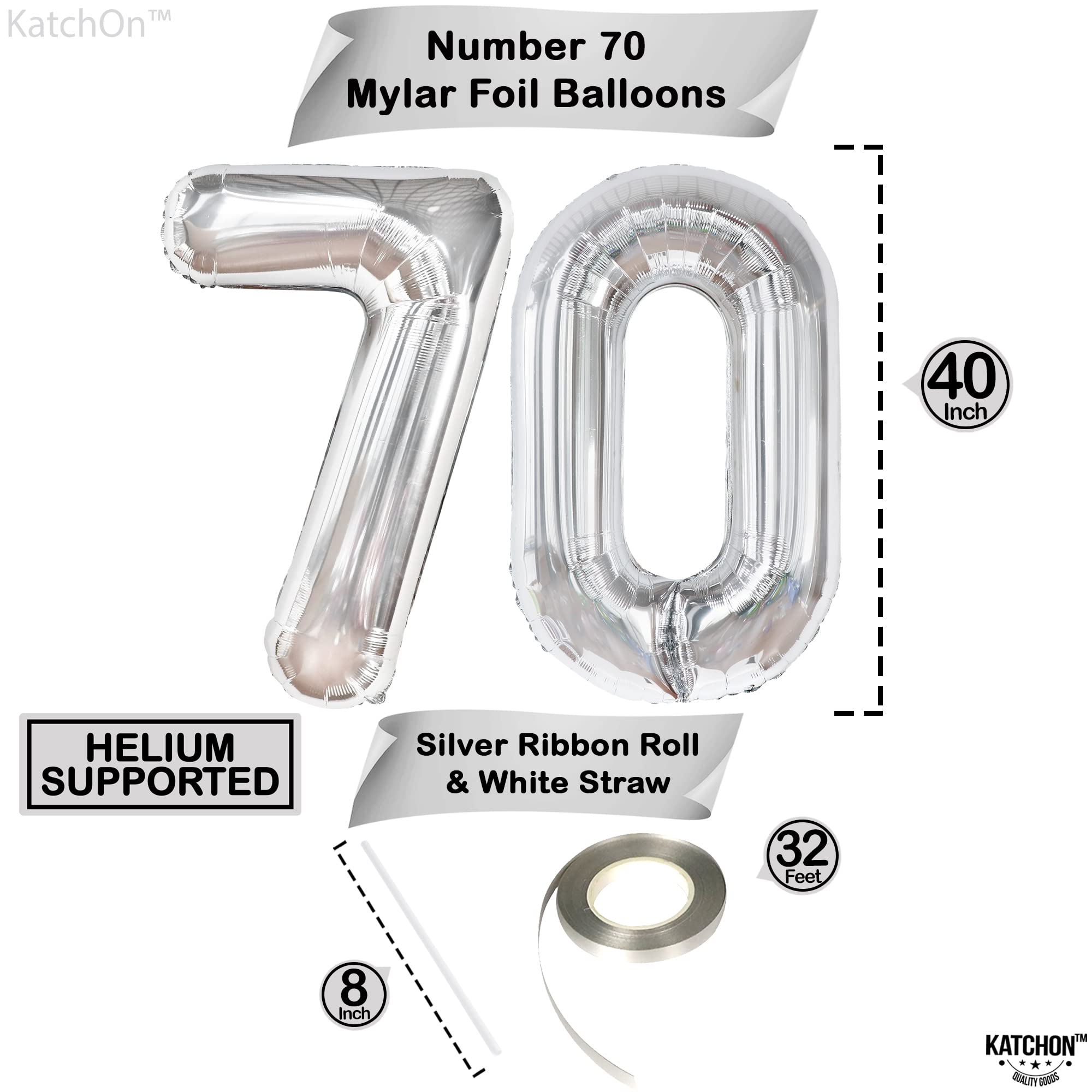 KatchOn Giant 40-Inch Silver 70 Balloon Numbers for 70th Birthday Party Decorations | Large Metallic Balloon Set for Milestone Celebrations, Anniversaries & Retirement Parties | Perfect for Photo Backdrops, Wall Decor & Event Centerpieces