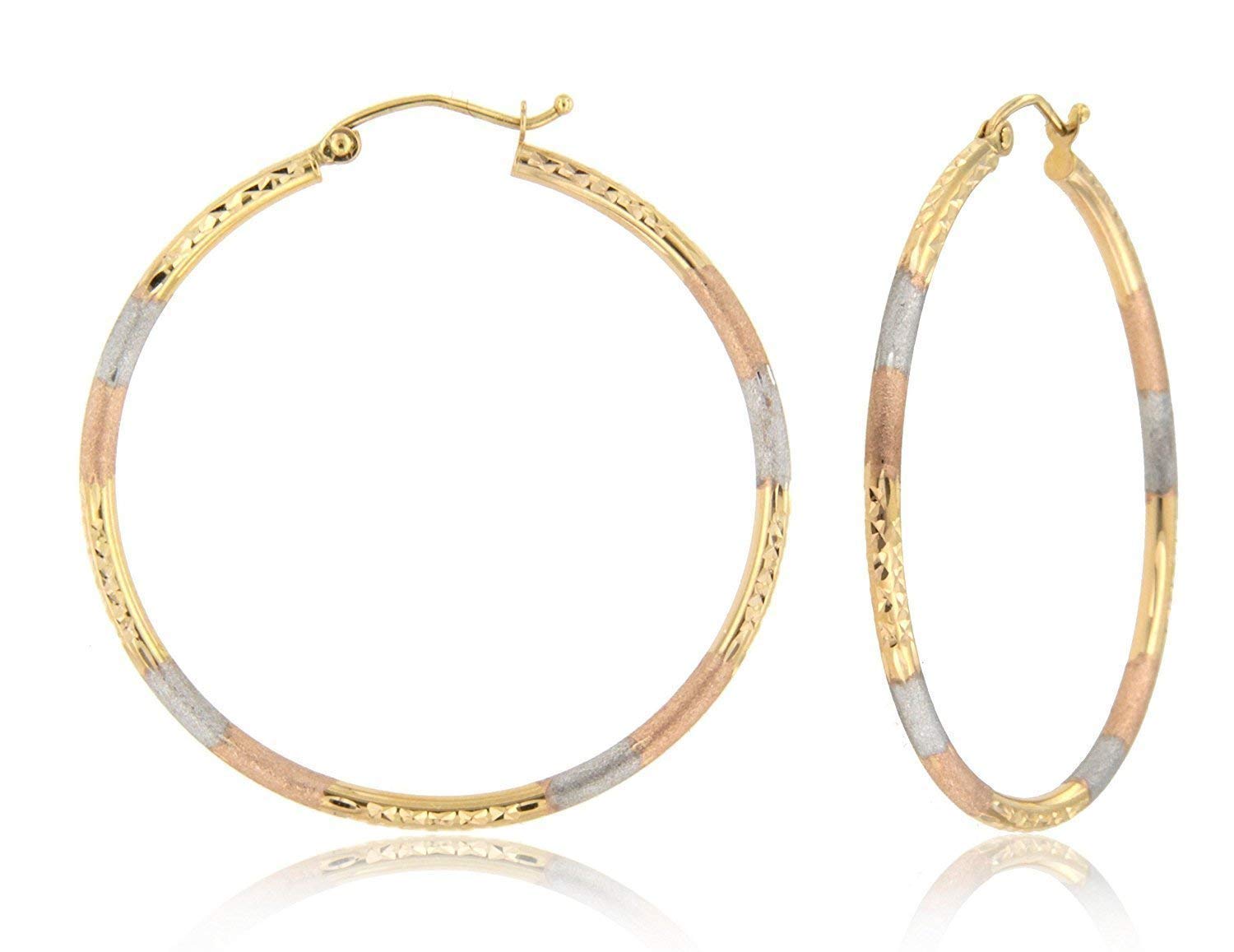 Tri Color Star Cut Hoop Earrings - 14k Gold Plated Dainty Earrings for Women - Unique Minimalist Jewelry for Everyday Wear - 25mm Size - Perfect for Office, Date Night & Gift Giving