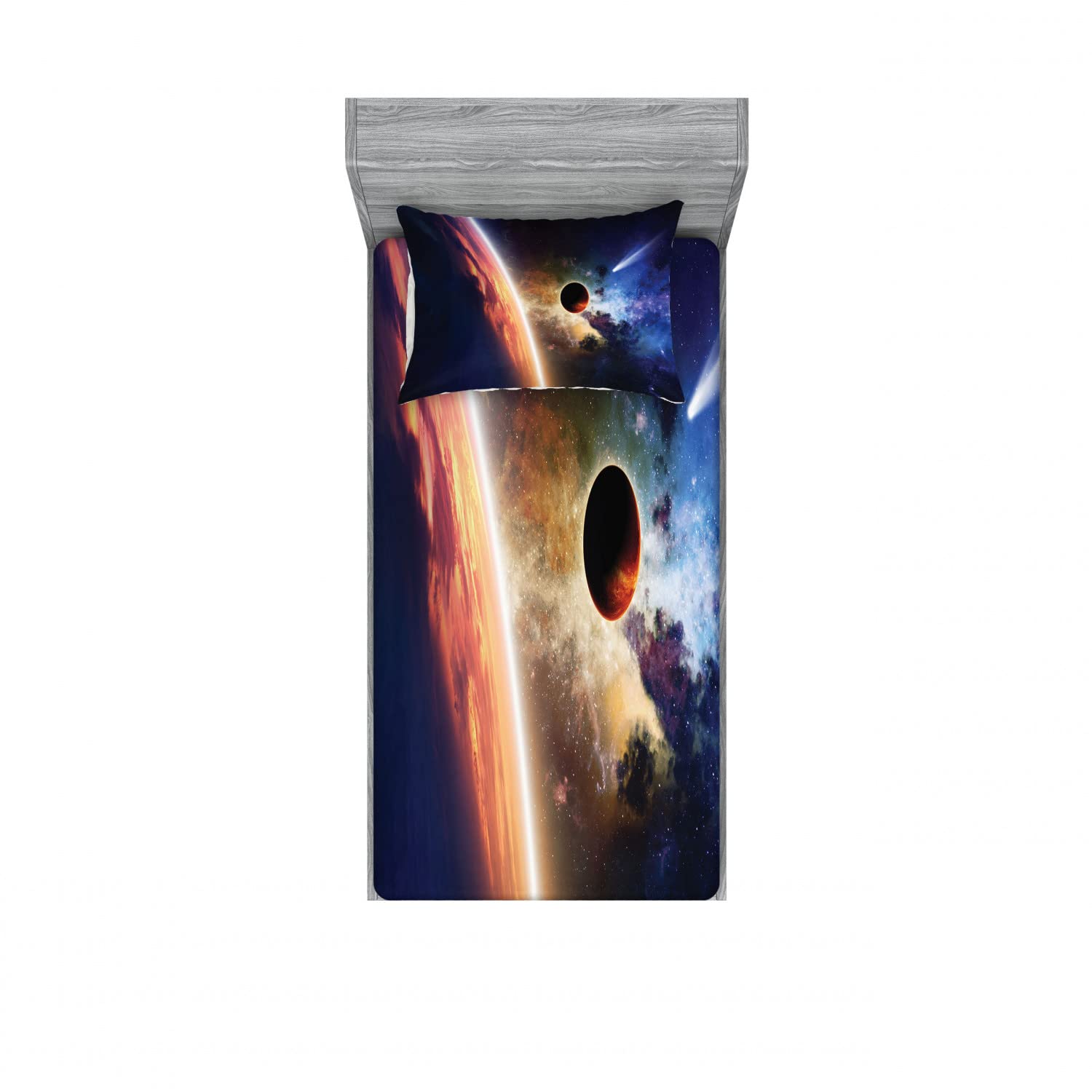 Ambesonne Solar System 2-Pack Twin Fitted Sheets & Pillow Sham Set - Space Themed Bedding Decor (Red & Blue, 4-Piece) | Perfect for Kids' Rooms, Astronomy Lovers & Sci-Fi Themed Bedrooms