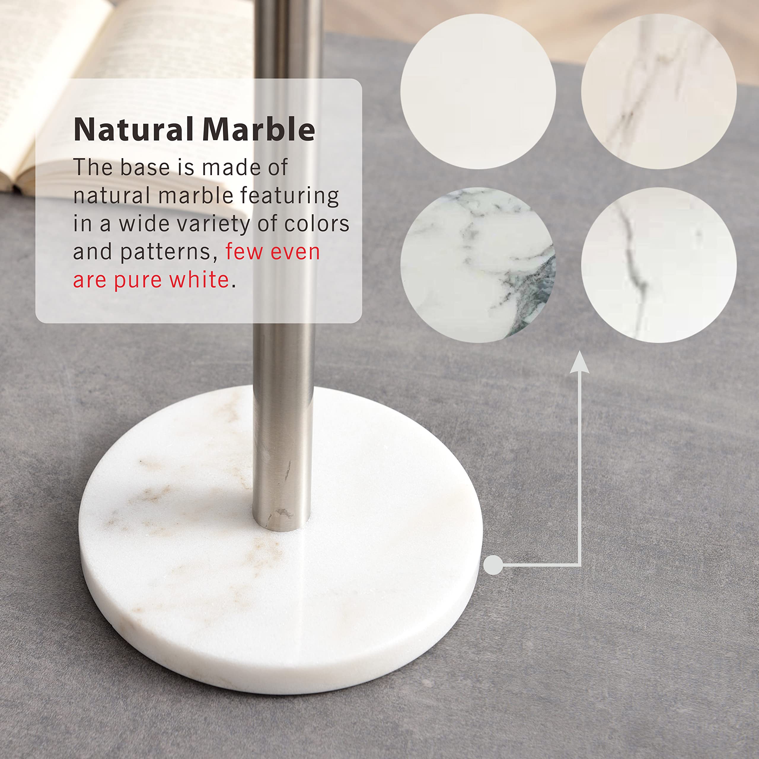 Songtec Free Standing Toilet Paper Holder Stand with Heavy Natural Marble Base - Sturdy Tissue Roll Holder for 5 Rolls (Marble Base, Brushed Nickel) - Perfect for Bathroom, Kitchen, Office & RV Organization