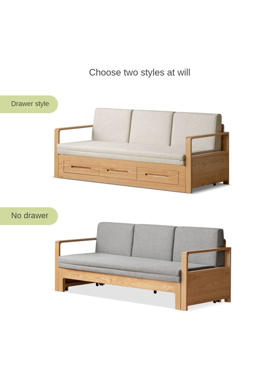 Oak Solid Wood Folding Storage Sofa Bed - Convertible Guest Bed & Space-Saving Furniture for Small Apartments, Living Rooms & Dorm Rooms