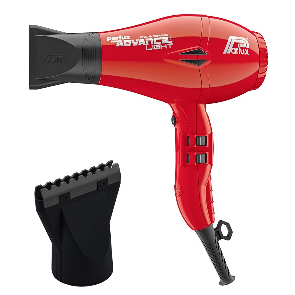 Parlux Advance Light Red Ionic Ceramic Hair Dryer with Metal Mesh Diffuser - Professional Salon Blow Dryer for Frizz Control & Fast Drying - Perfect for Home Use & Styling Salon Professionals