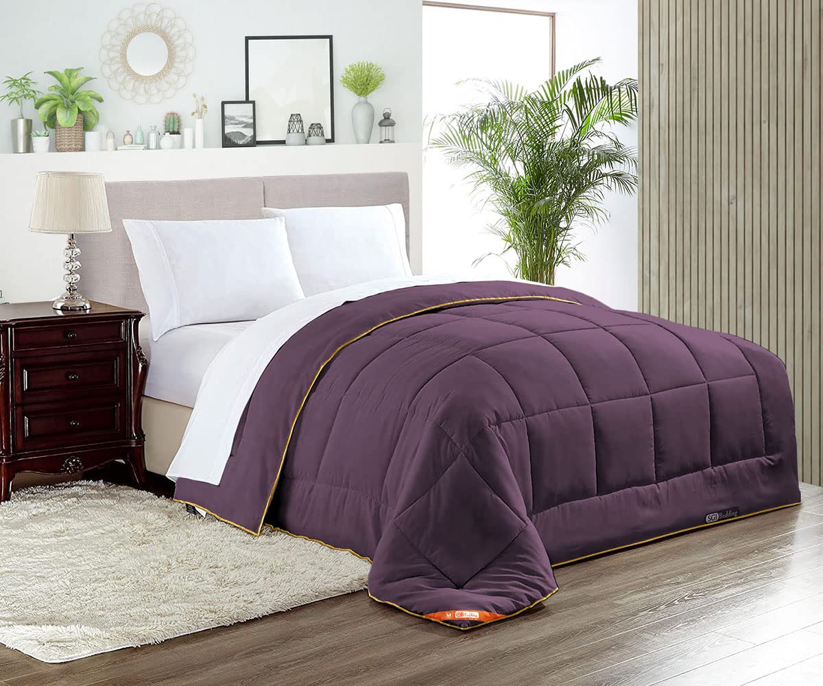 Premium California King Comforter Set - 300 GSM Plush Siliconized Microfiber Fill with 1000 Thread Count Egyptian Cotton Shell | Solid Plum Color | Includes Matching Pillowcases | Ultra Soft & Fluffy for Luxurious Bedroom Comfort | Perfect for Master Bedrooms, Guest Rooms & Cozy Winter Nights