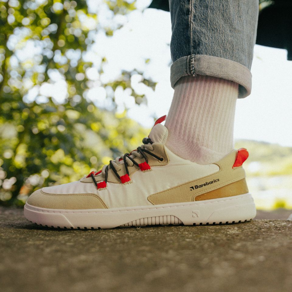 Barefoot Sneakers Barebarics Revive Beige & White - Minimalist Comfort Shoes for Running, Walking & Gym Workouts