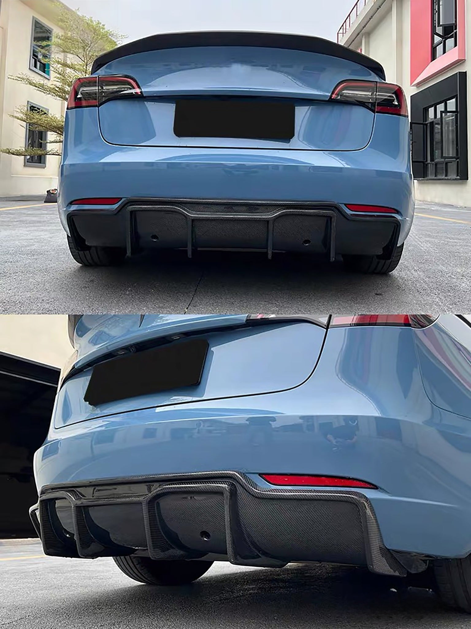 Premium Real Carbon Fiber V-Style Rear Diffuser for Tesla Model 3 (2017-2023) - Enhance Aerodynamics & Sporty Look for Street Racing & Car Shows
