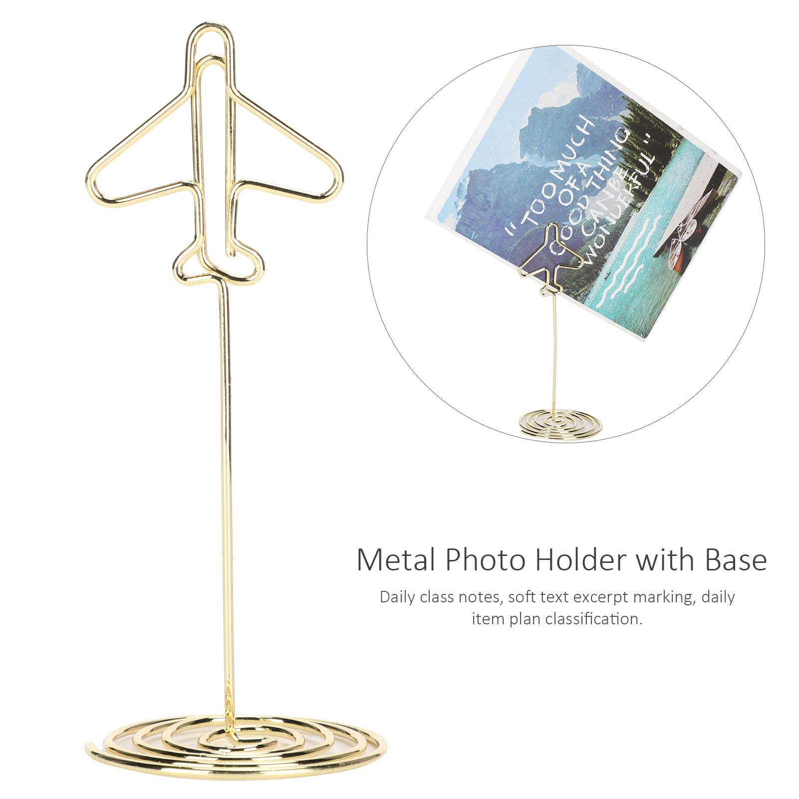 3.5 Inch Gold Metal Card Holders - 10 Pack Table Number Stands for Name Cards, Menus, Photos & Business Cards - Elegant Airplane Design with Base - Perfect for Weddings, Events & Office Organization