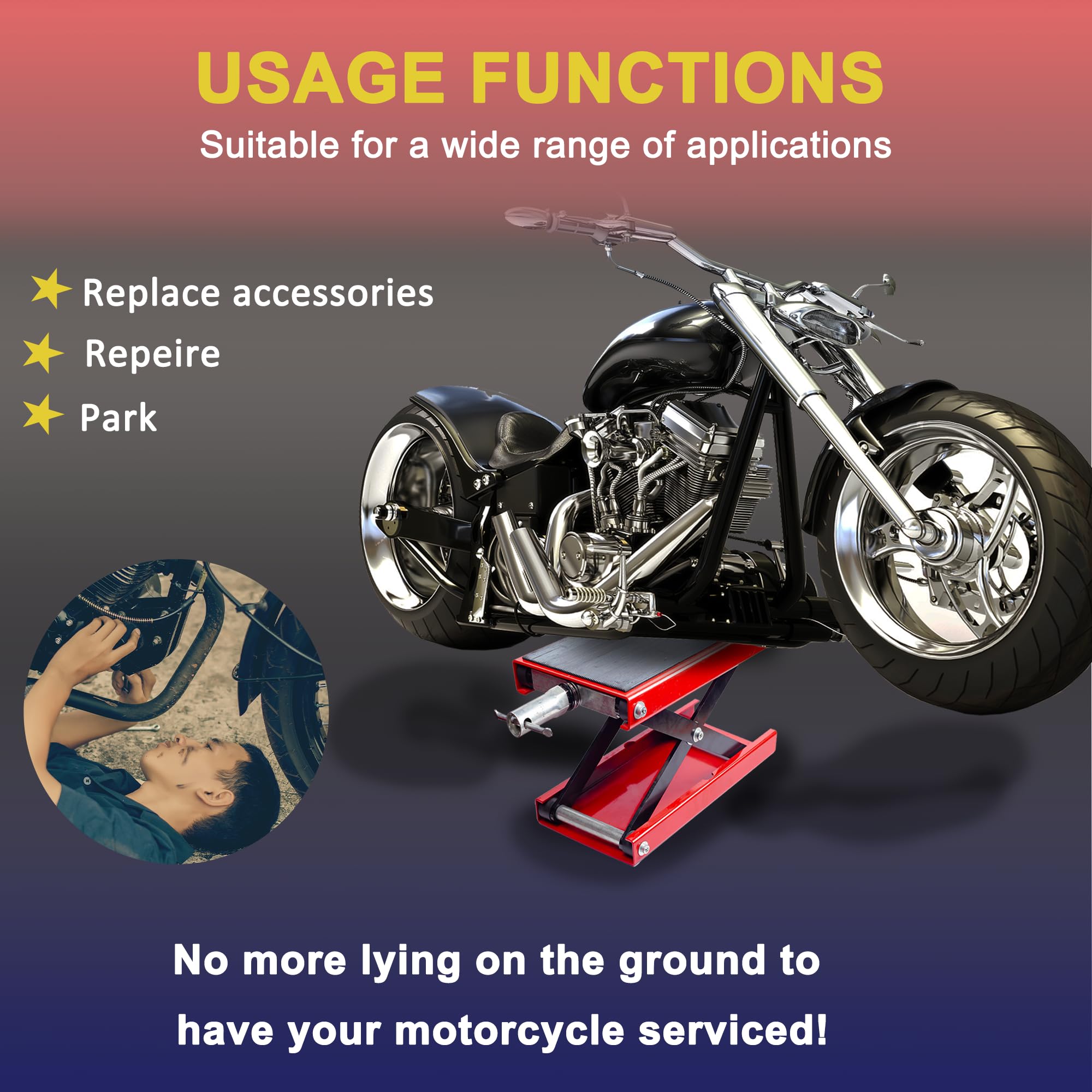 Heavy-Duty Motorcycle Scissor Jack - 1100lb Capacity for Street & Cruiser Bikes - Garage & Workshop Use