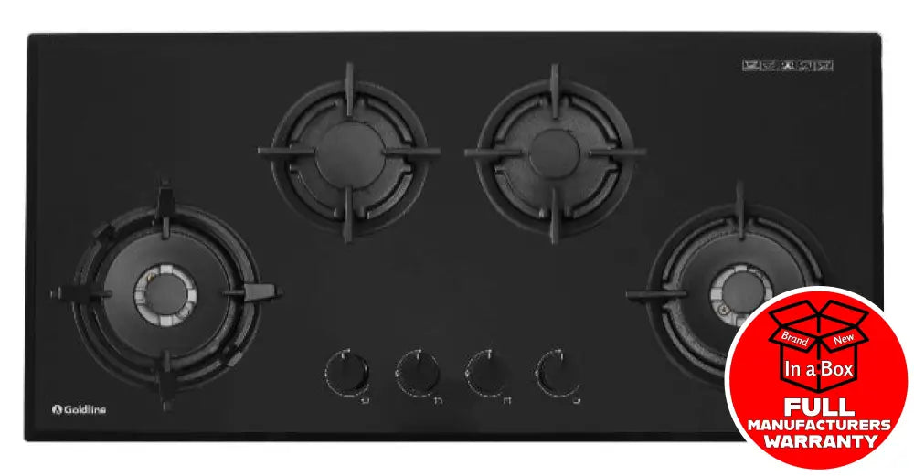 Goldline SAB4GLB 36-Inch Black Glass Natural Gas Cooktop - 4 Burner Stove Top for Modern Kitchen Cooking