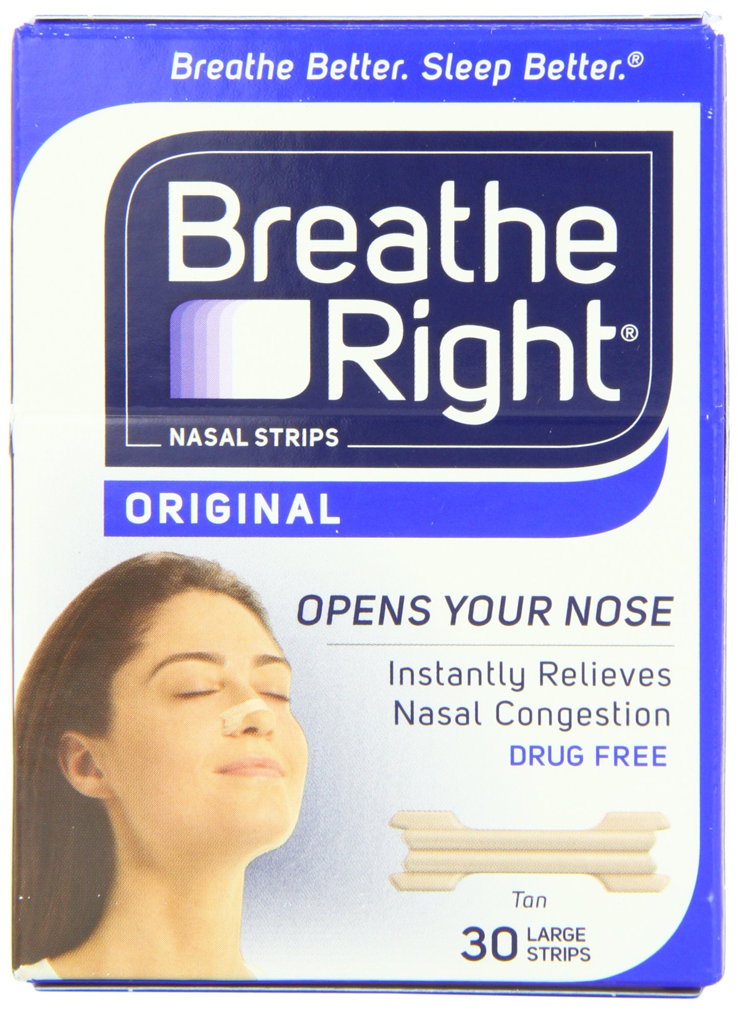 Breathe Right Nasal Strips Large (3 Pack of 30 Strips) - Tan Nasal Strips for Better Breathing at Night, During Sleep & Exercise - Drug-Free Snoring Relief & Nasal Congestion Solution