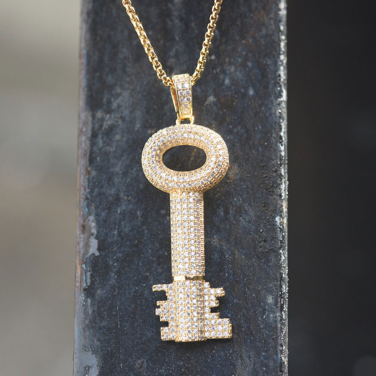 14K Gold Plated Steel Necklace with Yellow Lab Diamonds - Elegant Major Key Pendant for Women, Perfect for Valentine's Day Gifts, Anniversaries & Special Occasions