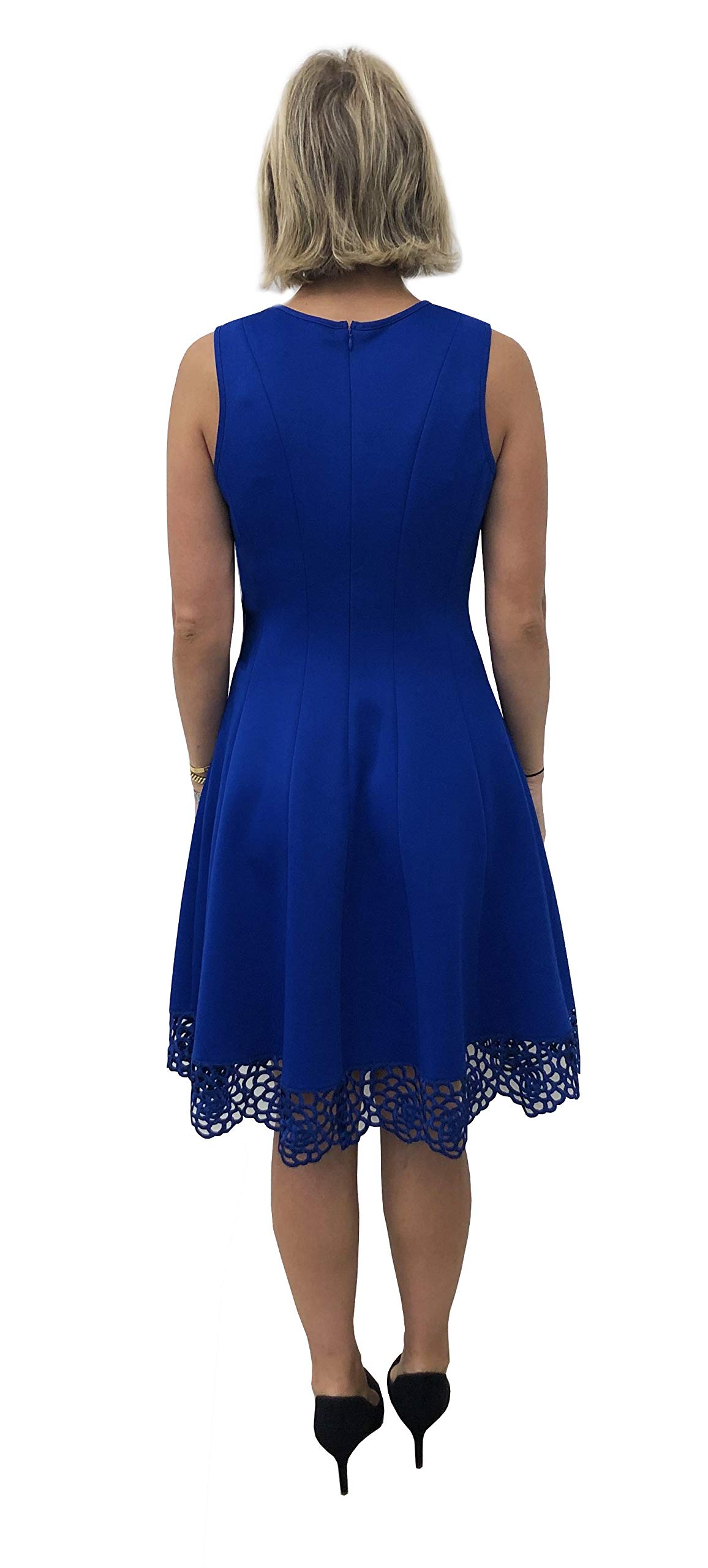 Donna Ricco Women's Sleeveless Crew Neck Crochet Hem Fit & Flare Dress - Perfect for Summer Weddings, Beach Vacations & Casual Outings