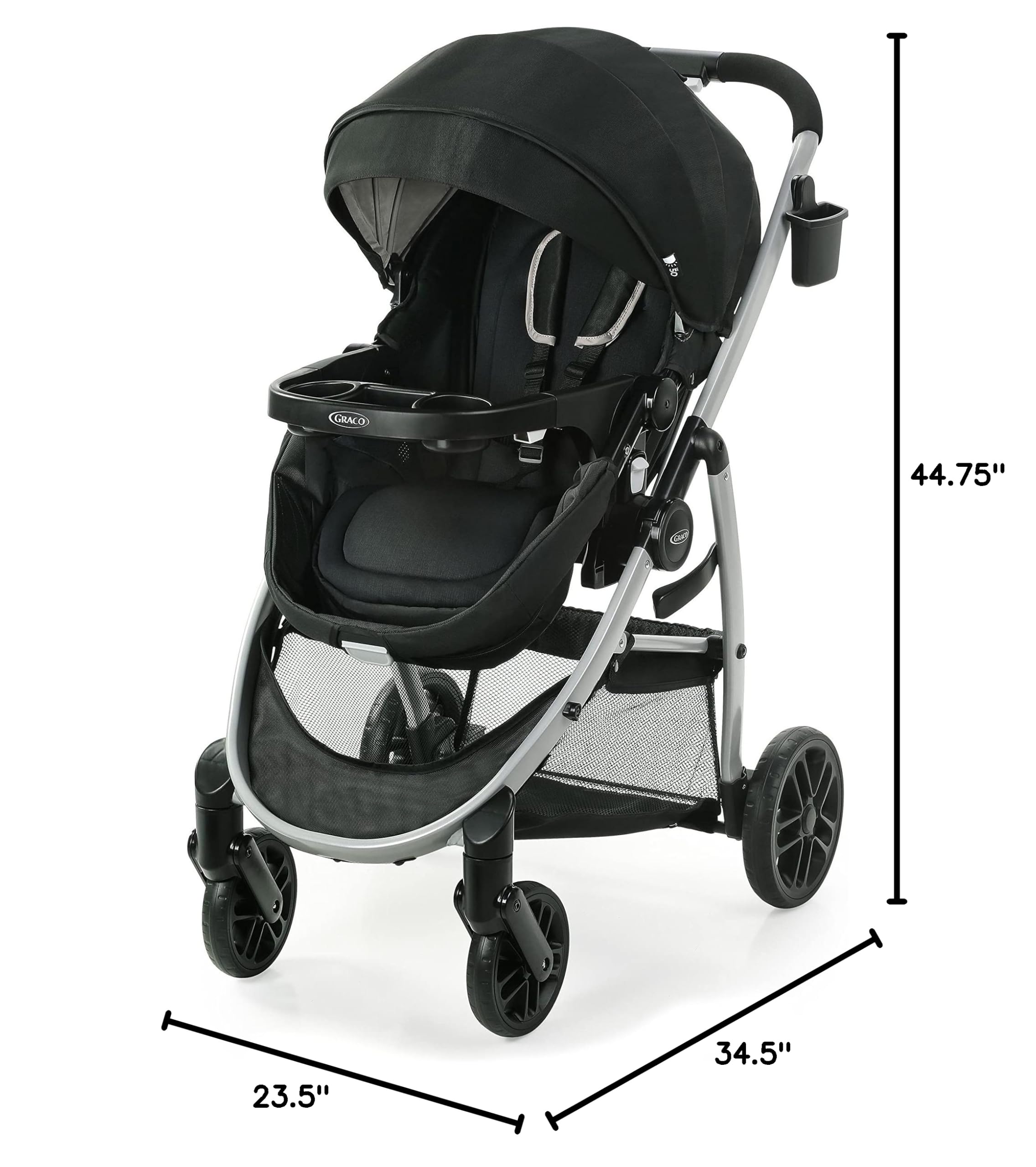 Graco Modes Pramette Stroller - Convertible Baby Stroller with True Pram Mode, Reversible Seat & One-Hand Fold | Includes Child Tray, Extra Storage & Pierce Design | Perfect for Newborns, Infants & Toddlers - Ideal for City Walks, Shopping & Travel