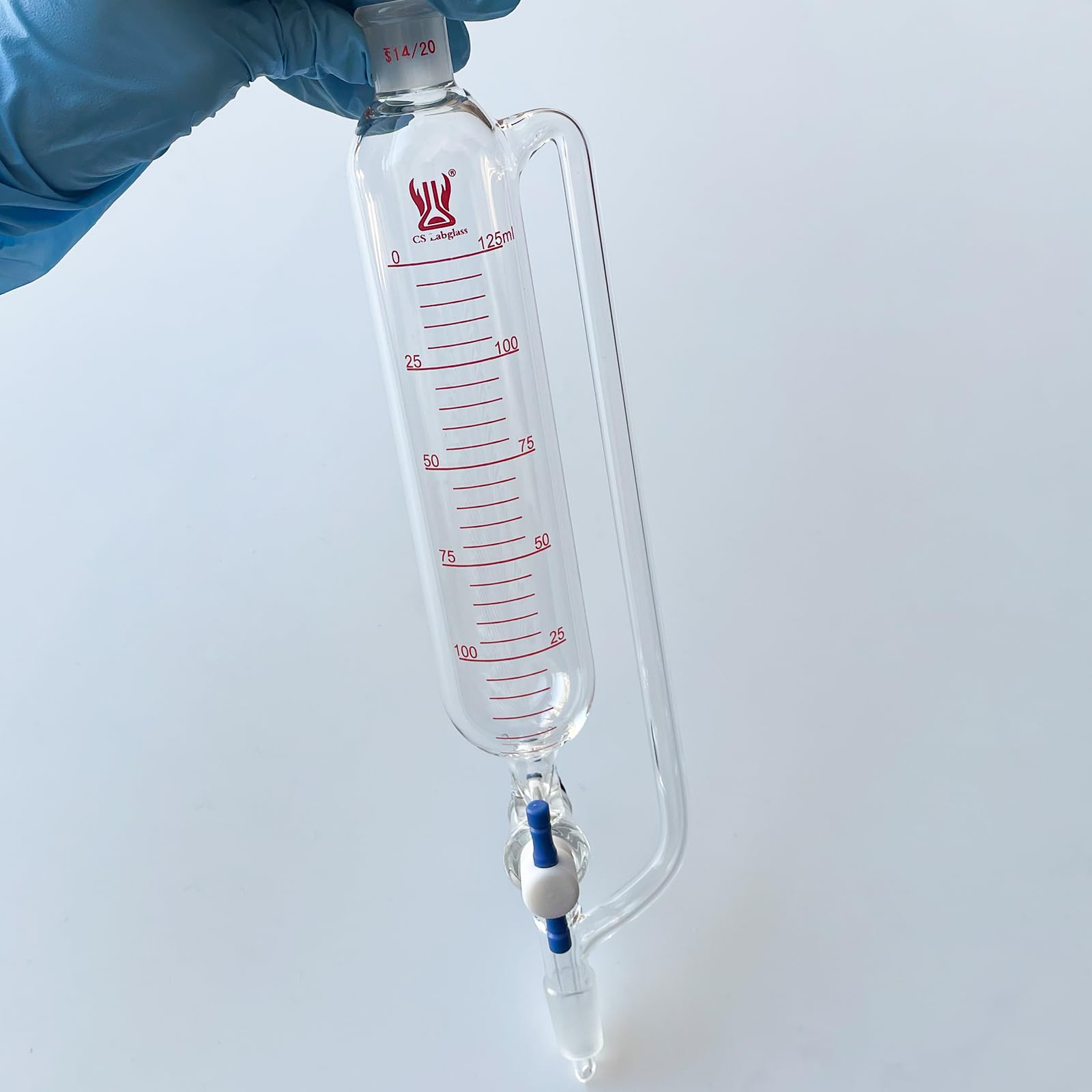 125ml Pressure Equalizing Graduated Addition Funnel with 14/20 Joint & 2mm PTFE Stopcock - Borosilicate Glass Lab Funnel for Chemical Experiments, Distillation & Precise Liquid Transfer (125ml Capacity) - Ideal for Chemistry Labs, Research & Educational Science Projects