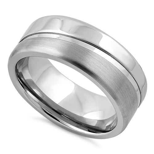 Polished Stainless Steel Offset Groove Satin Finish Band Ring for Men & Women - Perfect for Weddings, Anniversaries, and Everyday Wear