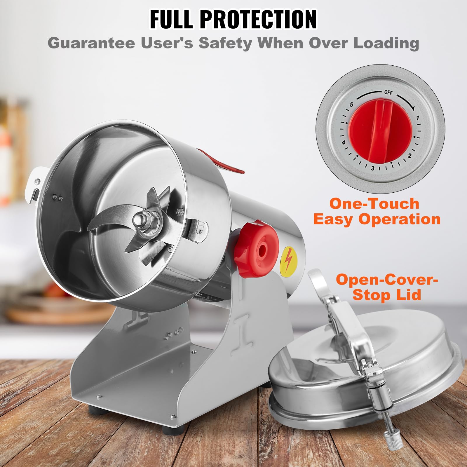VEVOR 1000g Electric Grain Mill Grinder - 3000W High-Speed Commercial Spice Grinder | Stainless Steel Powder Machine for Coffee, Corn, Pepper & Dry Grains | Perfect for Bakeries, Coffee Shops & Home Kitchens