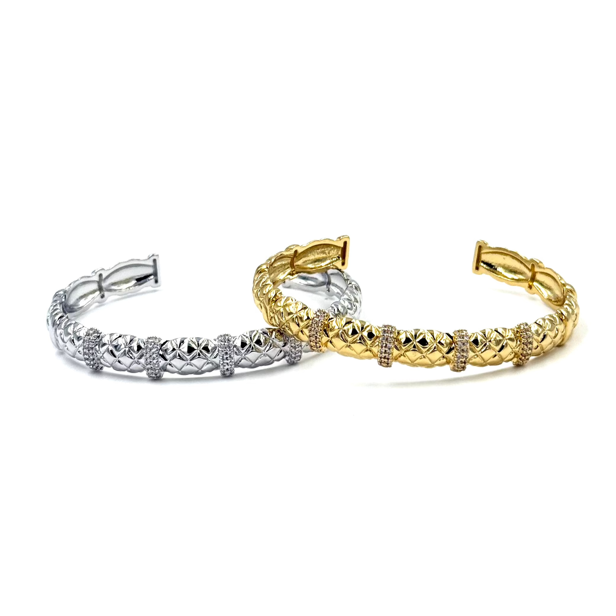 Ashley Gold Stainless Steel 4-Wrap CZ Design Open Bangle Bracelet for Women - Elegant Stackable Jewelry for Parties, Weddings & Everyday Wear