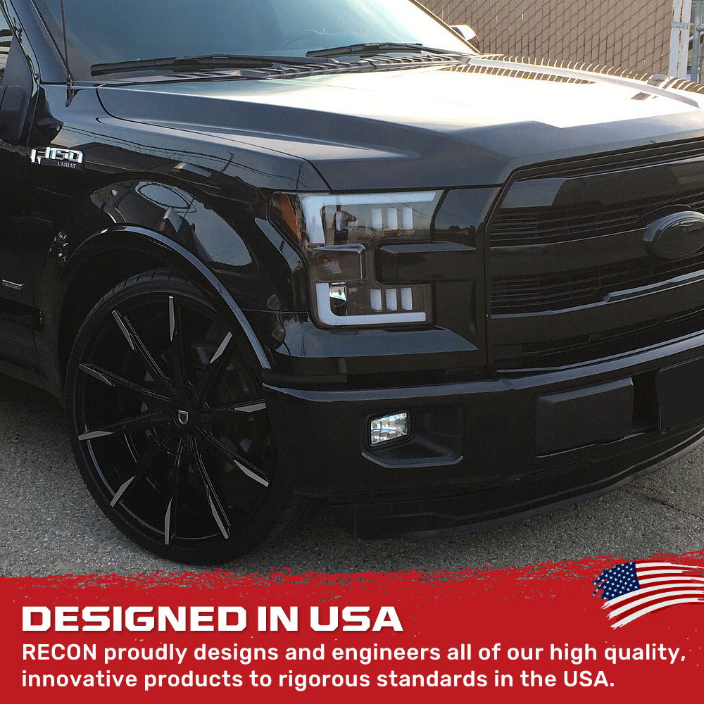 Ford F150 2015-2017 Projector Headlights with Ultra High Power Smooth White OLED DRL - Smoked or Clear Lens Replacement for OEM Halogen Headlights | Upgrade Your Truck Lighting for Night Driving & Off-Road Adventures