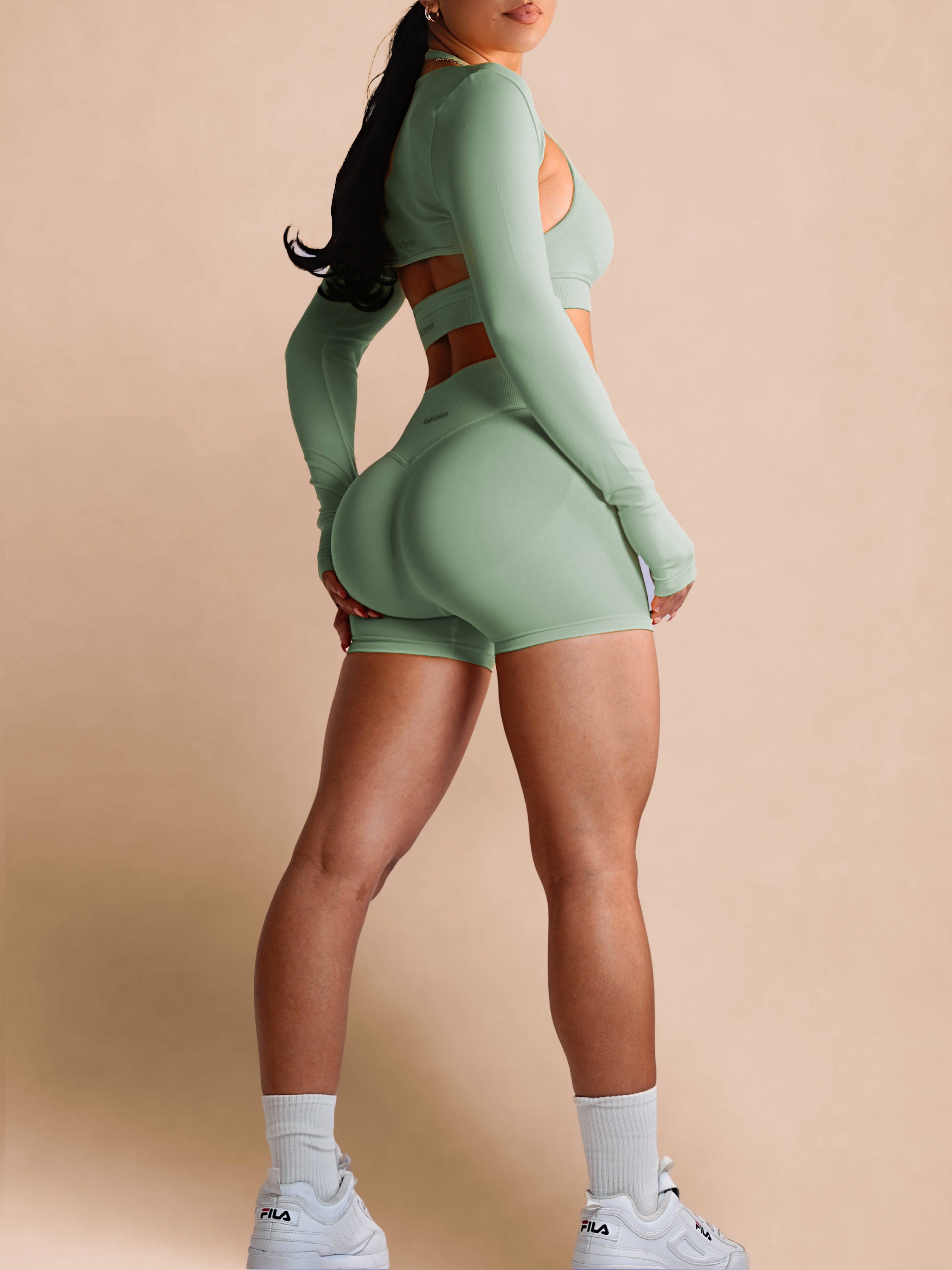 Glute Contouring Invisible Scrunch Butt Lifting Workout Shorts for Women - Vintage Mint Color - Perfect for Gym, Yoga, Running & Lounge Wear