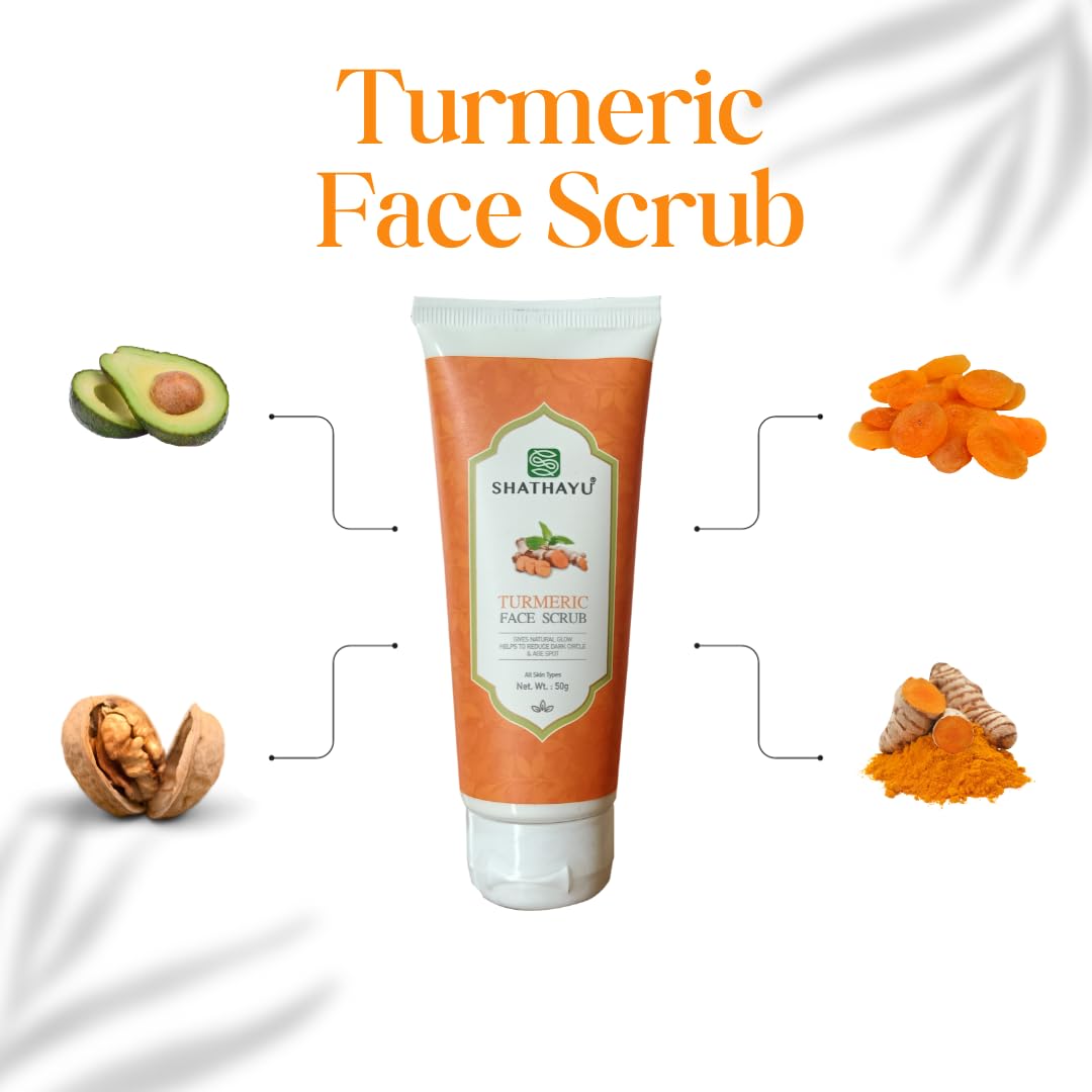 Shathayu Turmeric Face Scrub - Natural Exfoliating Cleanser for Glowing Skin | Brightening & Anti-Aging Facial Treatment | Perfect for Daily Skincare Routine & Spa Days