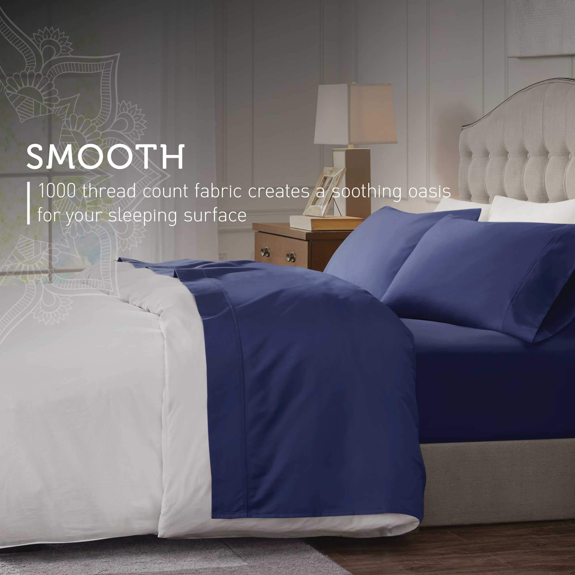Hyde Lane California King Sheets - 1000 Thread Count Luxury Cotton Bedding Set | Deep Pocket Fitted Sheet, Soft & Breathable Sateen Weave | Durable & Elegant Navy Blue Sheets for Master Bedroom or Guest Room