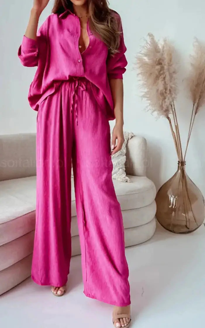 Stylish 2-Piece Women's Outfit Set - Comfortable Blouse & Pants for Work, Casual Wear & Daily Fashion | Trendy Matching Top and Bottom Set