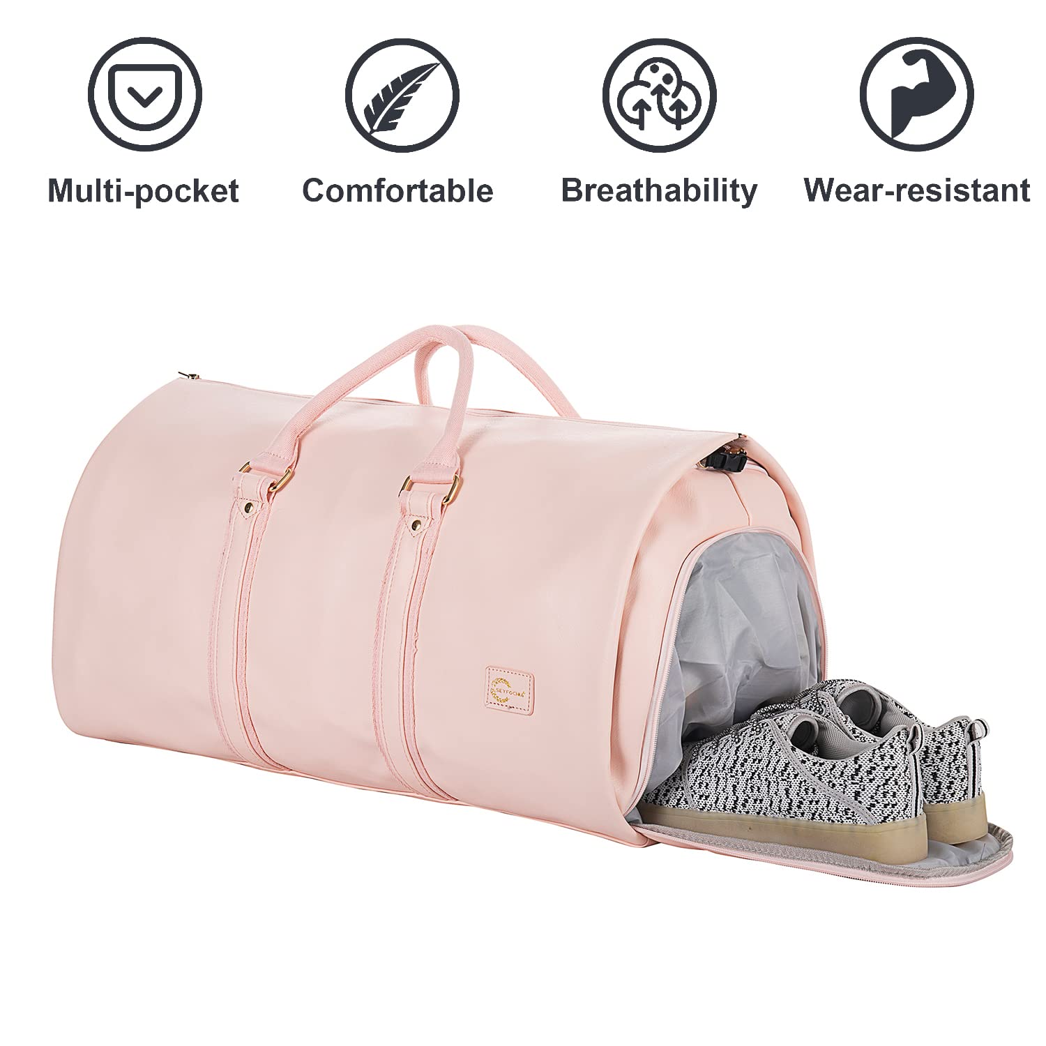 Premium Leather Convertible Carry-On Garment Bag for Women - 2-in-1 Hanging Suitcase with Shoe Pouch | Travel Duffle Bag for Business Trips, Weddings & Vacations | Stylish Pink Women's Travel Accessory Gift