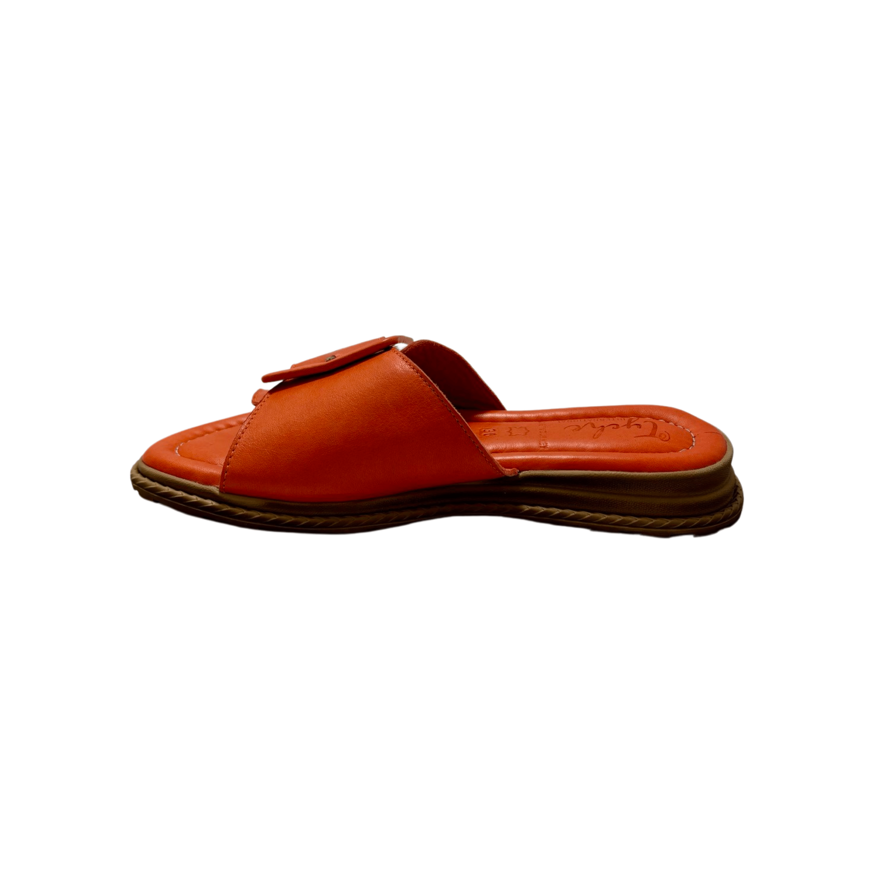 Monroe Orange Leather Adjustable Slides for Women - Comfortable Summer Sandals with Cushioned Footbed - Perfect for Beach, Pool, and Casual Outings