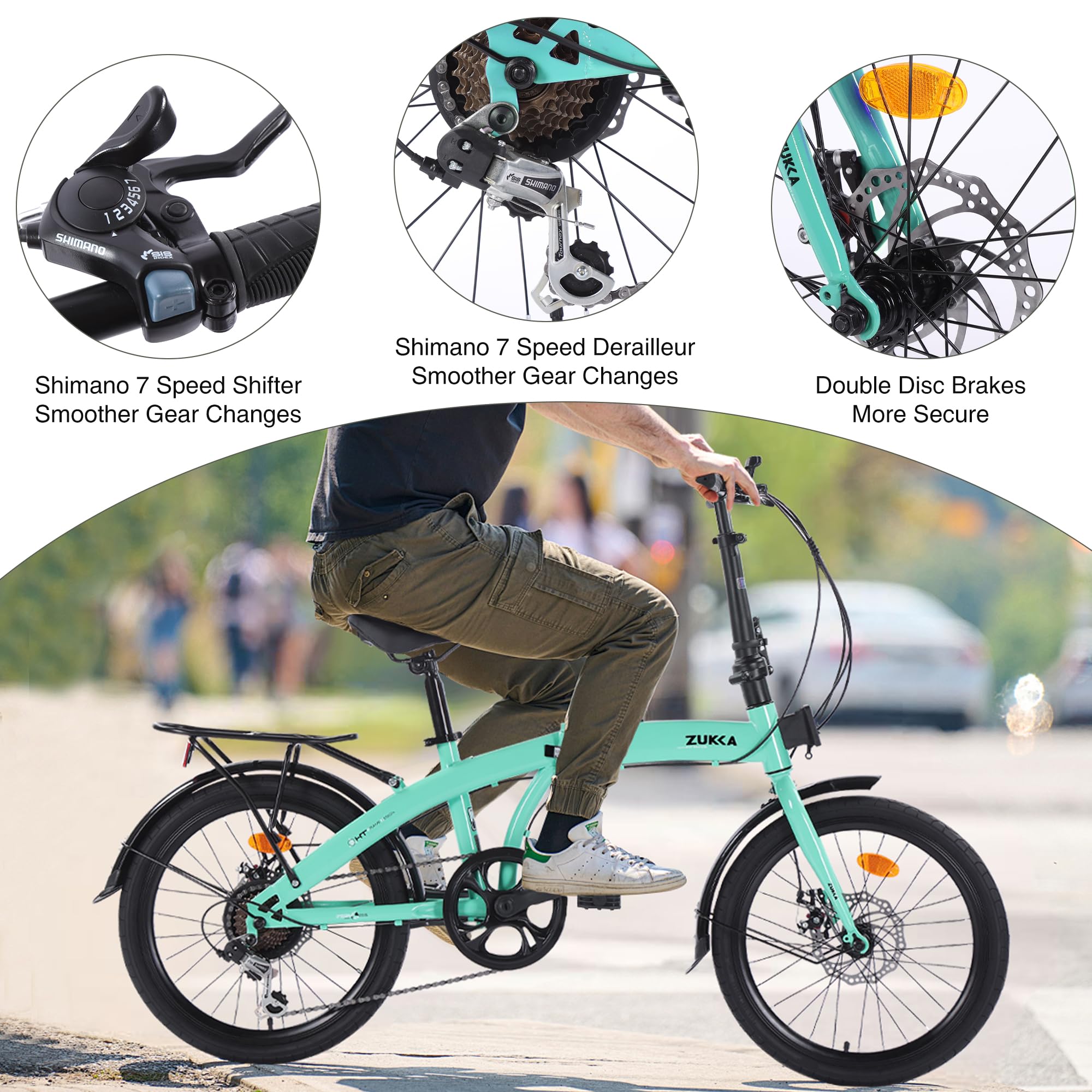 20 Inch Folding Bike for Adults - 7-Speed Lightweight Foldable Bicycle with Adjustable Seat & Stem - Perfect for Commuting, Travel & Beach Cruising (Men & Women)