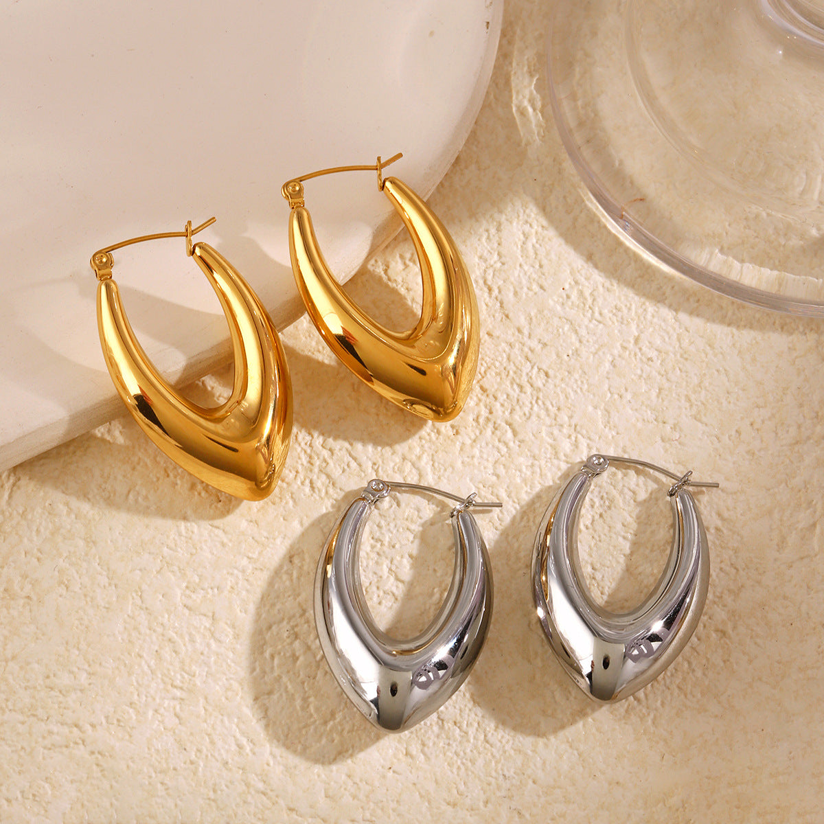 18K Gold Plated French Curve Hoop Earrings for Women - Elegant Dangle Earrings for Party, Wedding & Everyday Wear | JDEH290