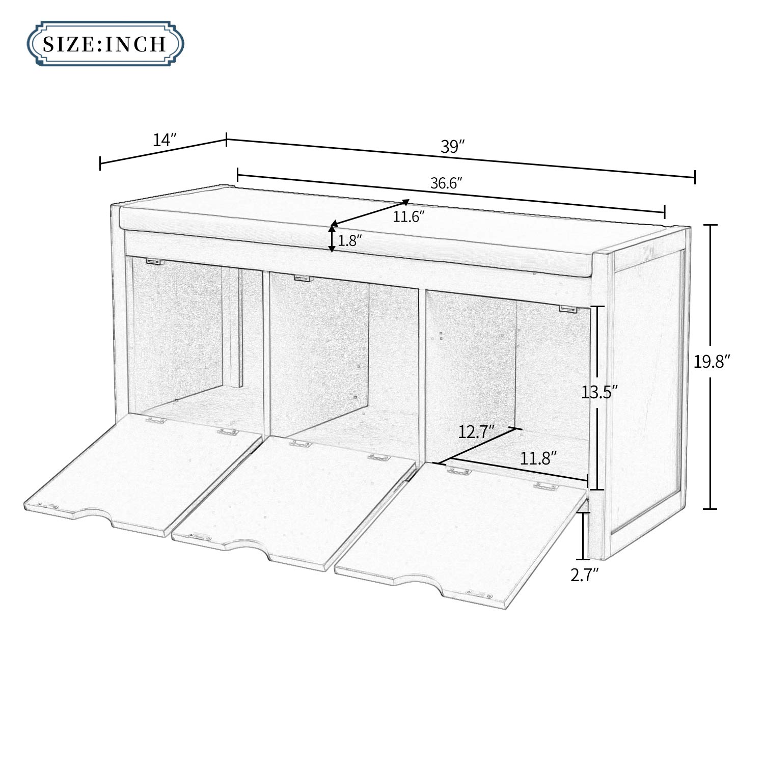 Storage Bench with Removable Cushion & 3 Flip-Up Compartments - Entryway Organizer for Shoes & Accessories | Hallway Seating Solution | Antique Navy Home Decor