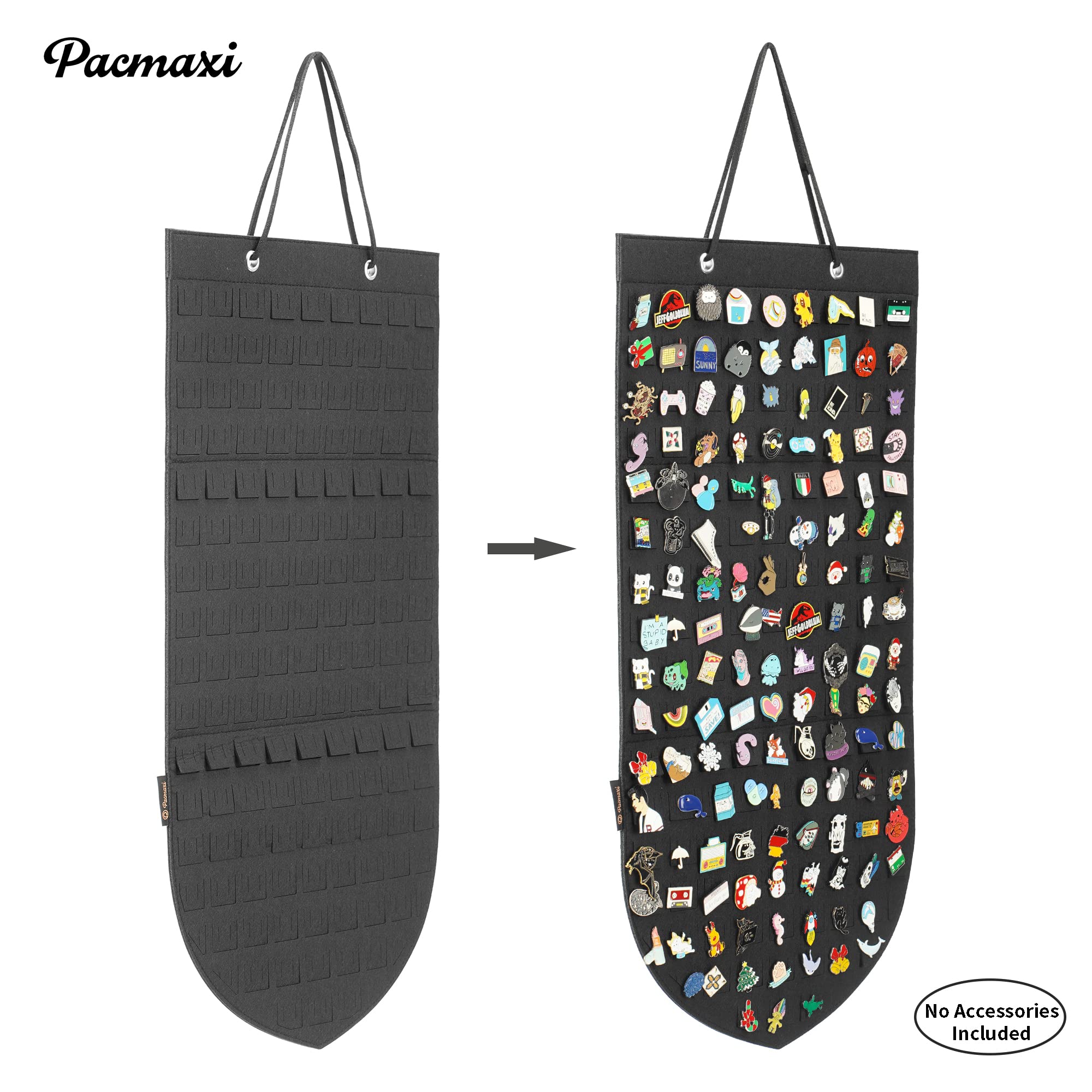 PACMAXI Hanging Brooch Pin Organizer - Display & Storage Case for 96 Pins - Jewelry Collection Holder - Perfect for Brooches, Lapel Pins & Badges (Black, Small) - Ideal for Home, Travel & Gift Organization