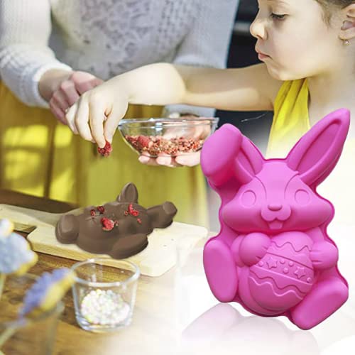 3Pcs Large Bunny Silicone Mold Set - 3D Rabbit Easter Egg Cake Chocolate Candy Jello Cocoa Bombs Baking Molds with 2 Wooden Hammers - Perfect for Easter Decorations, DIY Desserts & Holiday Baking