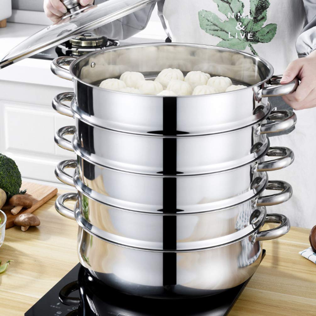 DOITOOL 5-Tier Stainless Steel Steamer Pot Set with Lid - 30cm Multi-Layer Cooking Pot for Vegetables, Dumplings & Seafood | Perfect for Home Kitchen, Restaurants & Asian Cuisine