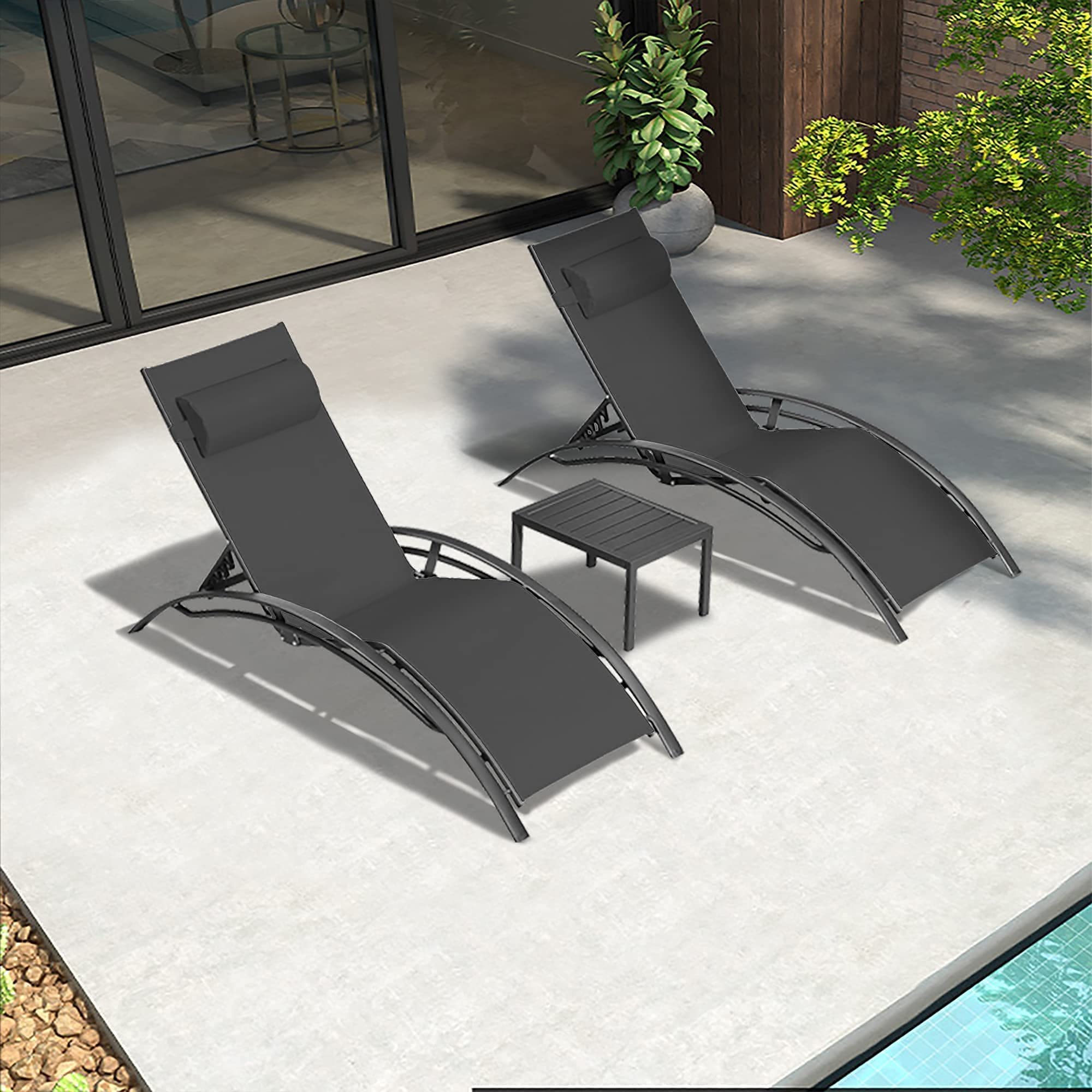 **PURPLE LEAF 3-Piece Outdoor Chaise Lounge Set - All-Weather Patio, Pool & Beach Sunbathing Chairs with Side Table - Perfect for Backyard, Lawn & Tanning (Black)**